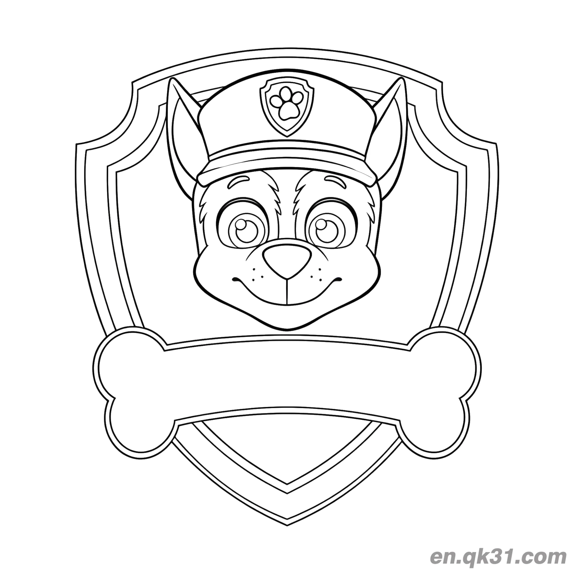 汪汪队立大功阿奇警徽肖像涂色页简笔画涂色画 – 为儿童和成人提供的免费可打印简笔画涂色画