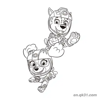 汪汪队立大功阿奇与天天飞行动作涂色页 – 免费可打印简笔画涂色画