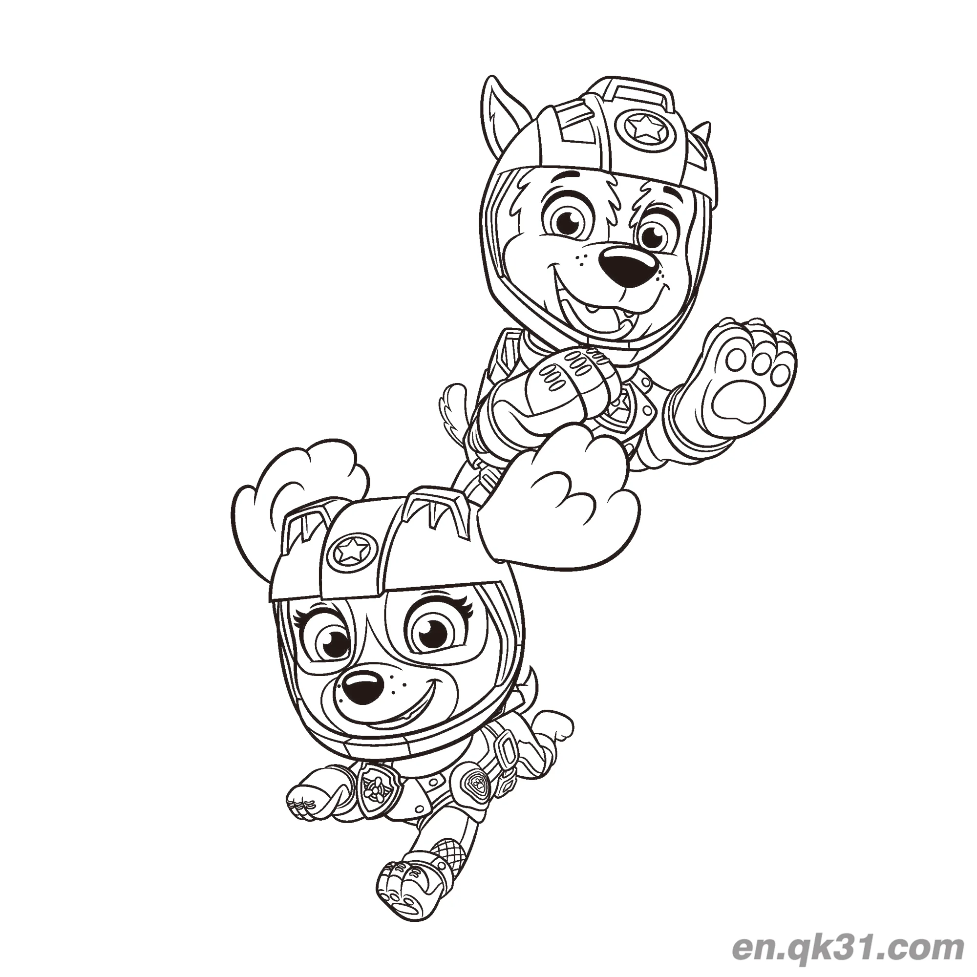 免费 汪汪队立大功阿奇与天天飞行动作涂色页 简笔画涂色页