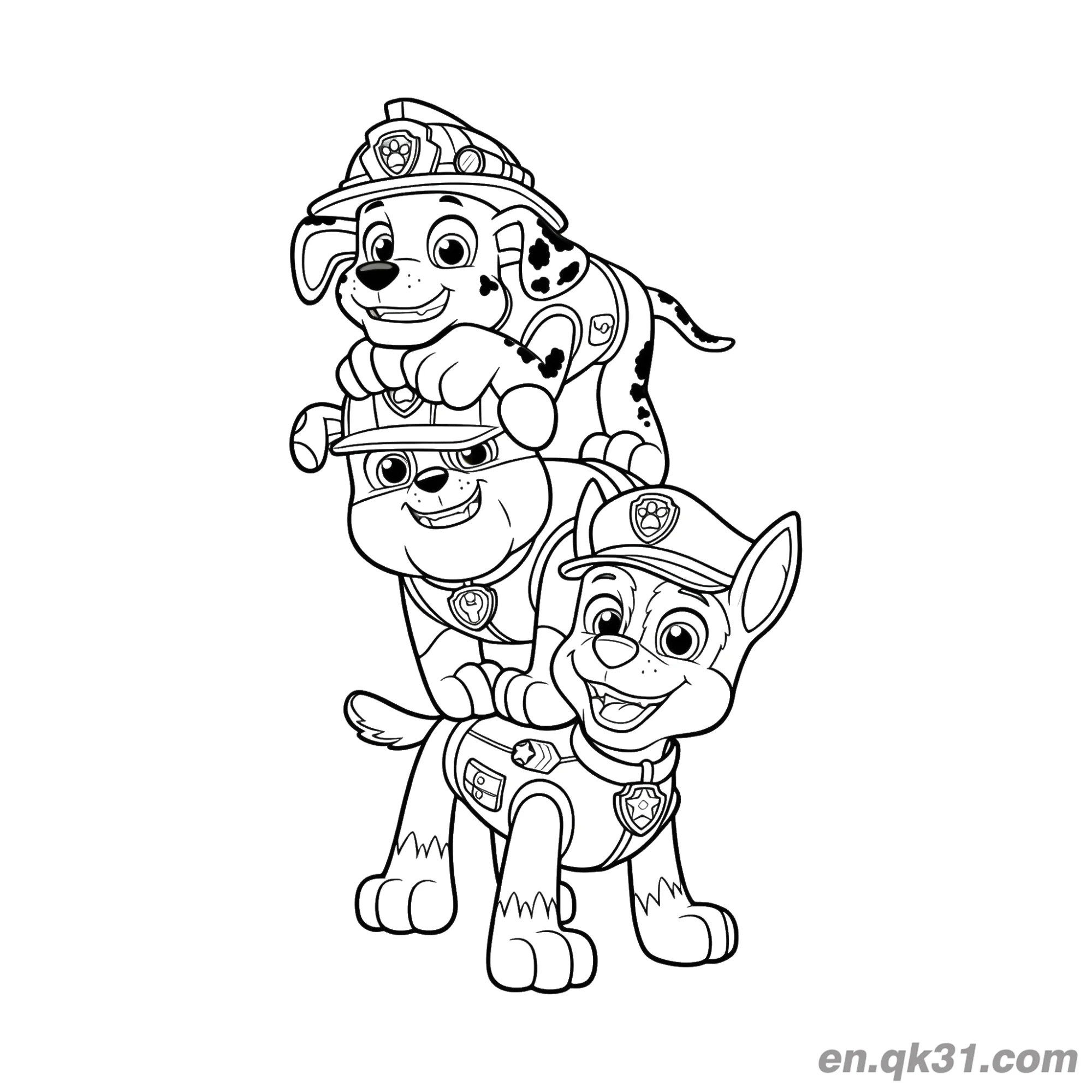 免费 汪汪队立大功马歇尔小砾阿奇叠叠乐涂色页 简笔画涂色页