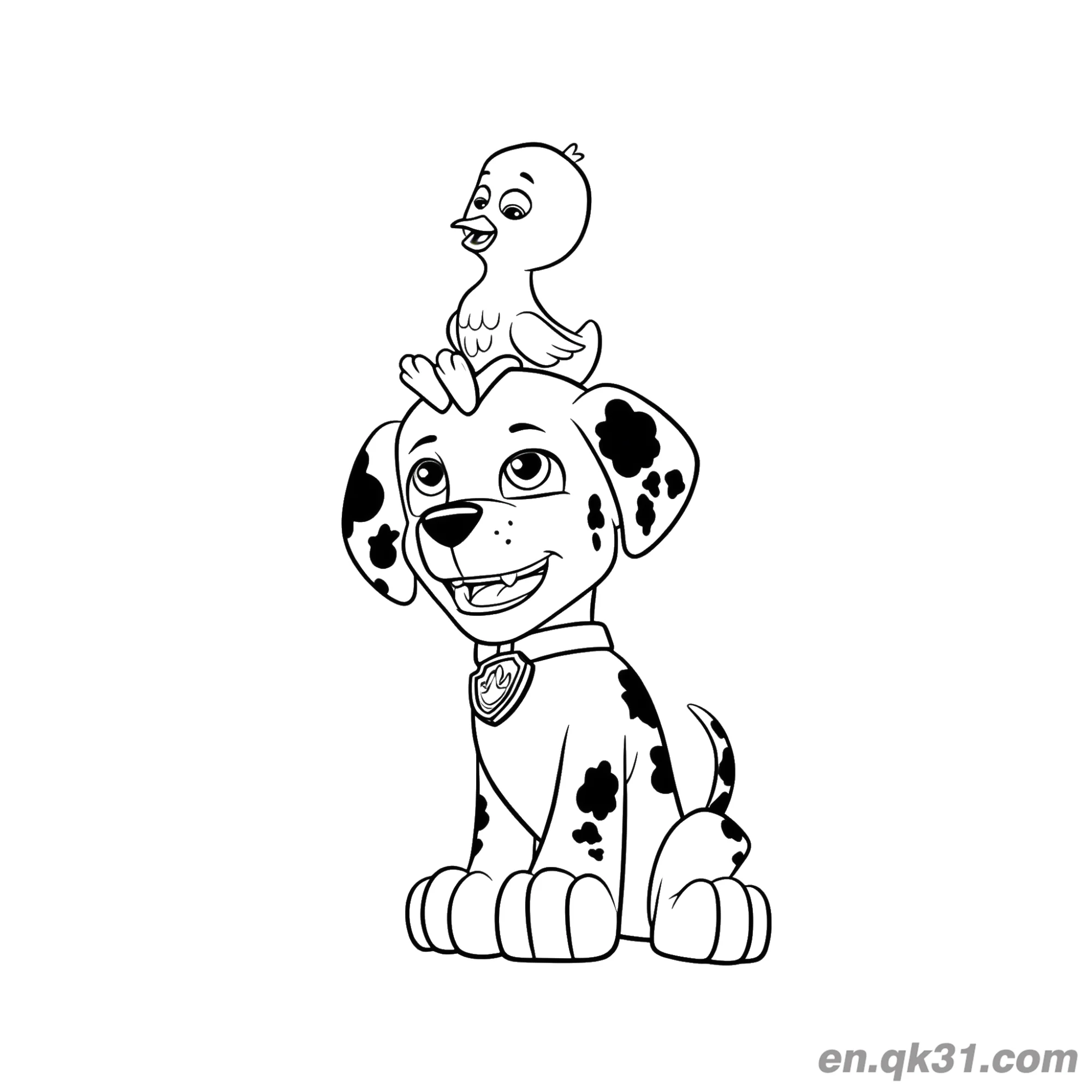免费 汪汪队立大功马歇尔与小鸡互动涂色页 简笔画涂色页