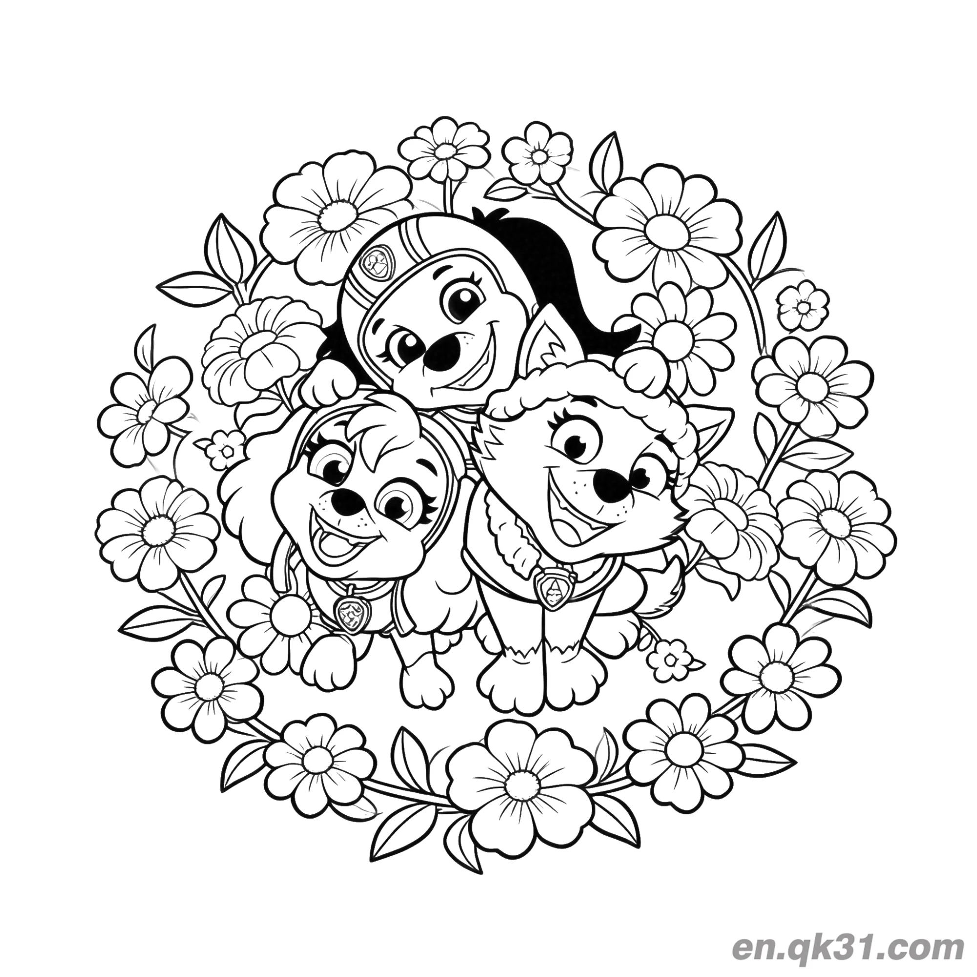 免费 汪汪队立大功天天珠珠花环涂色页 简笔画涂色页