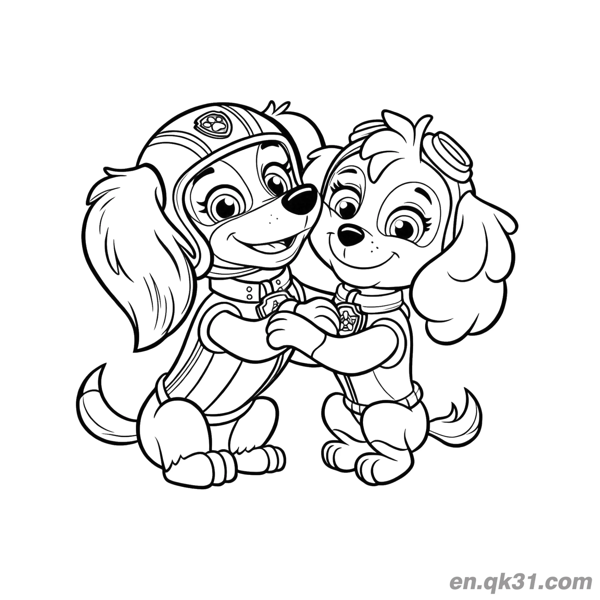 免费 汪汪队立大功天天双人互动涂色页 简笔画涂色页