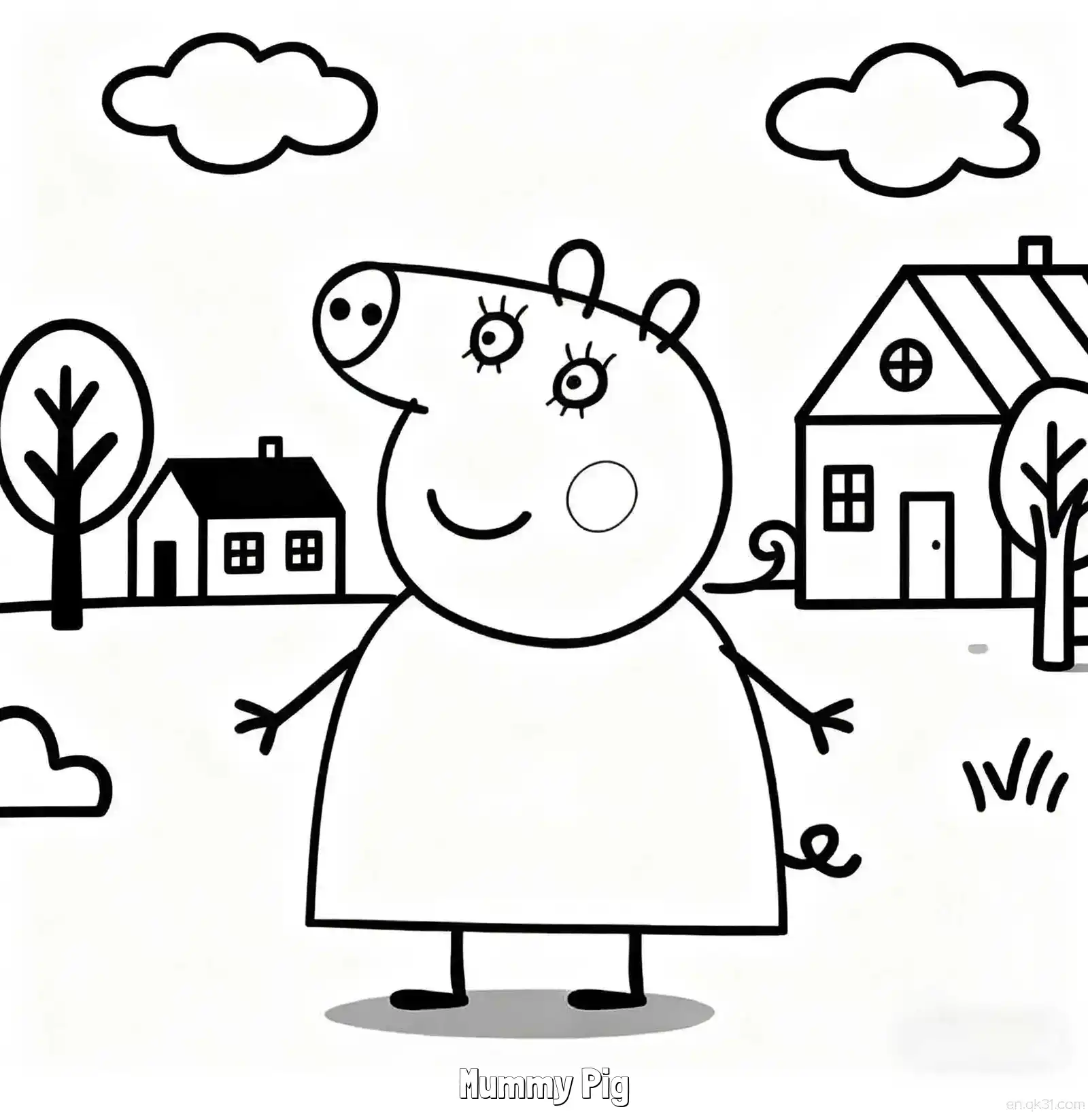 免费 猪妈妈 简笔画 素描 涂鸦 - 免费可打印小猪佩奇 下载PDF 简笔画涂色页