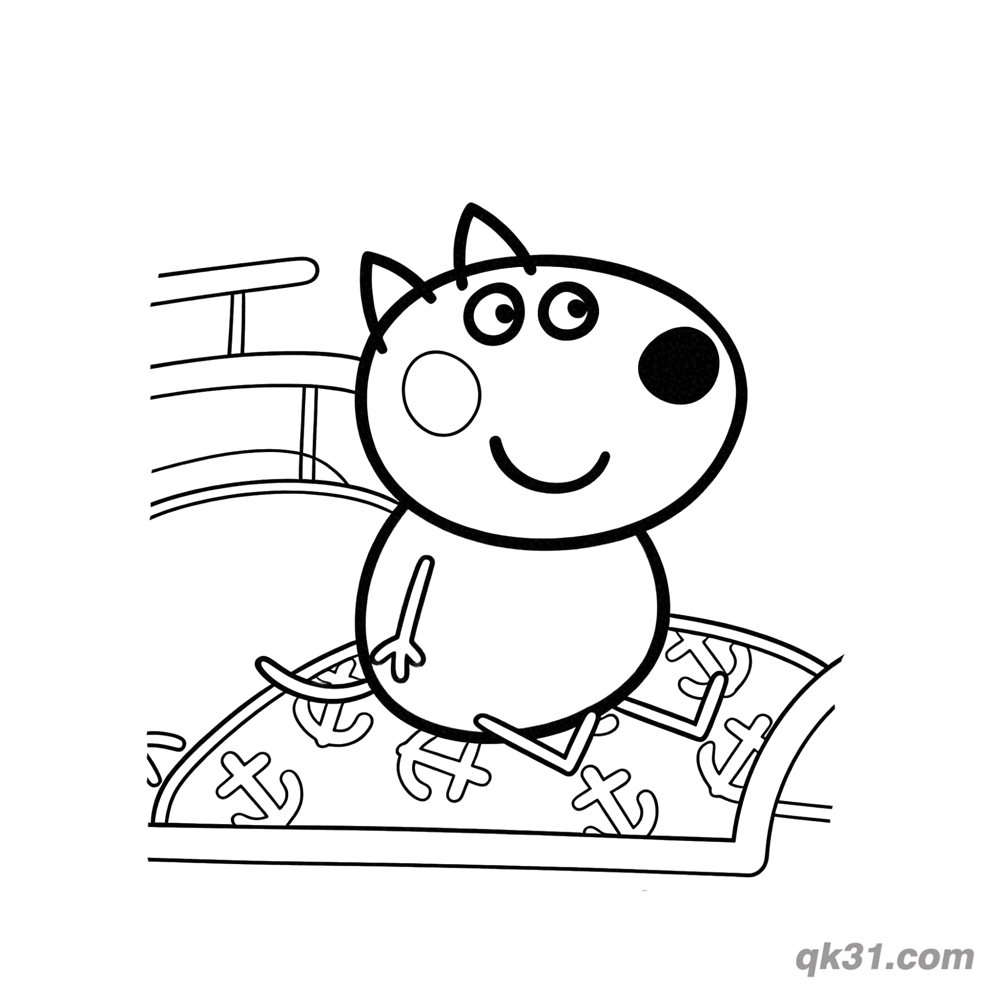 免费 小狗丹尼在海盗船上简笔画涂色页 简笔画涂色页