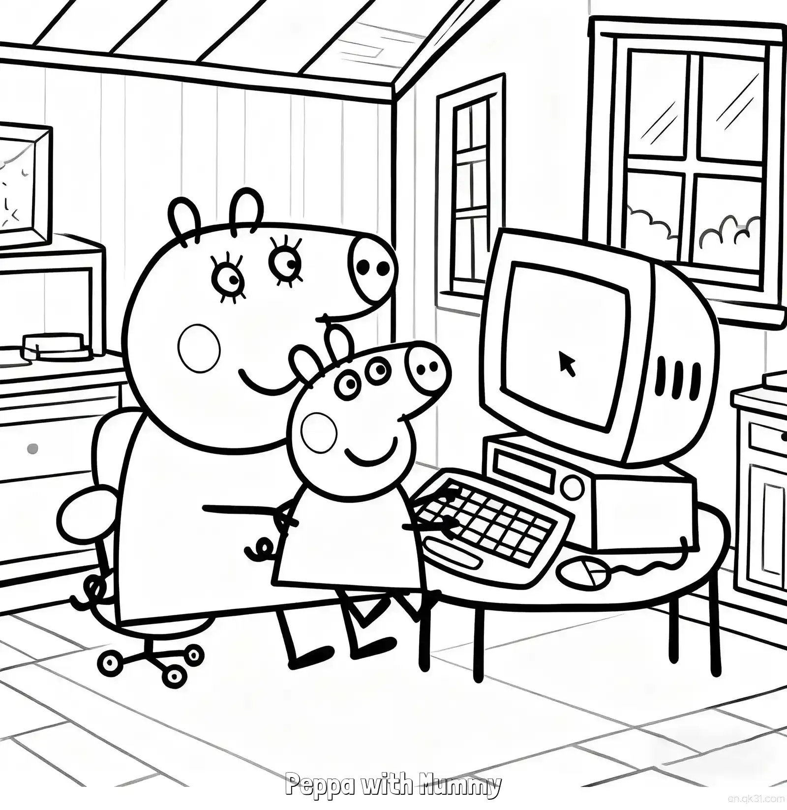 免费 佩奇和猪妈妈 简笔画 素描 涂鸦 - 免费可打印小猪佩奇 下载PDF 简笔画涂色页