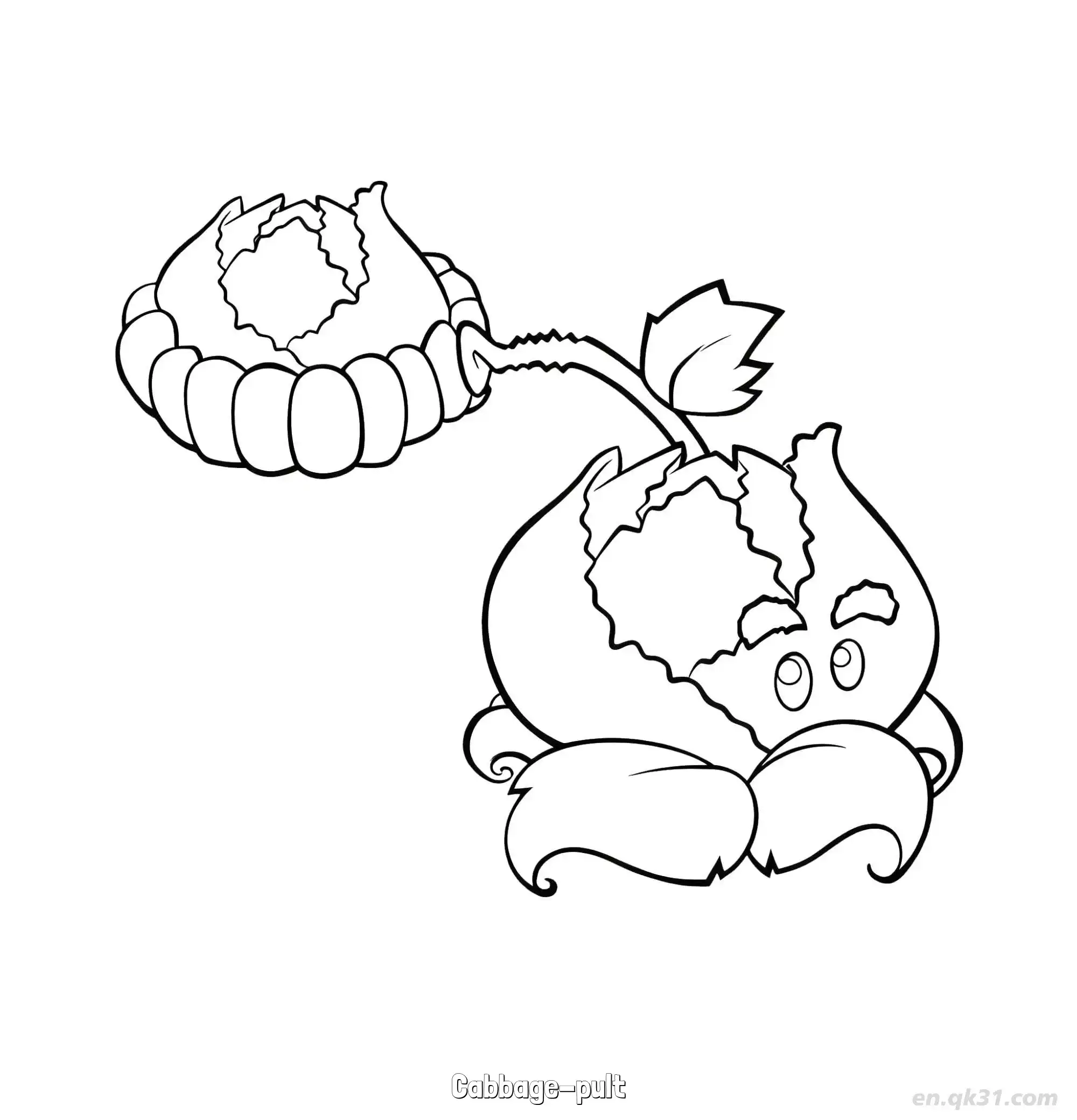 免费 卷心菜投手 简笔画 素描 涂鸦 - 免费可打印植物大战僵尸 下载PDF 简笔画涂色页