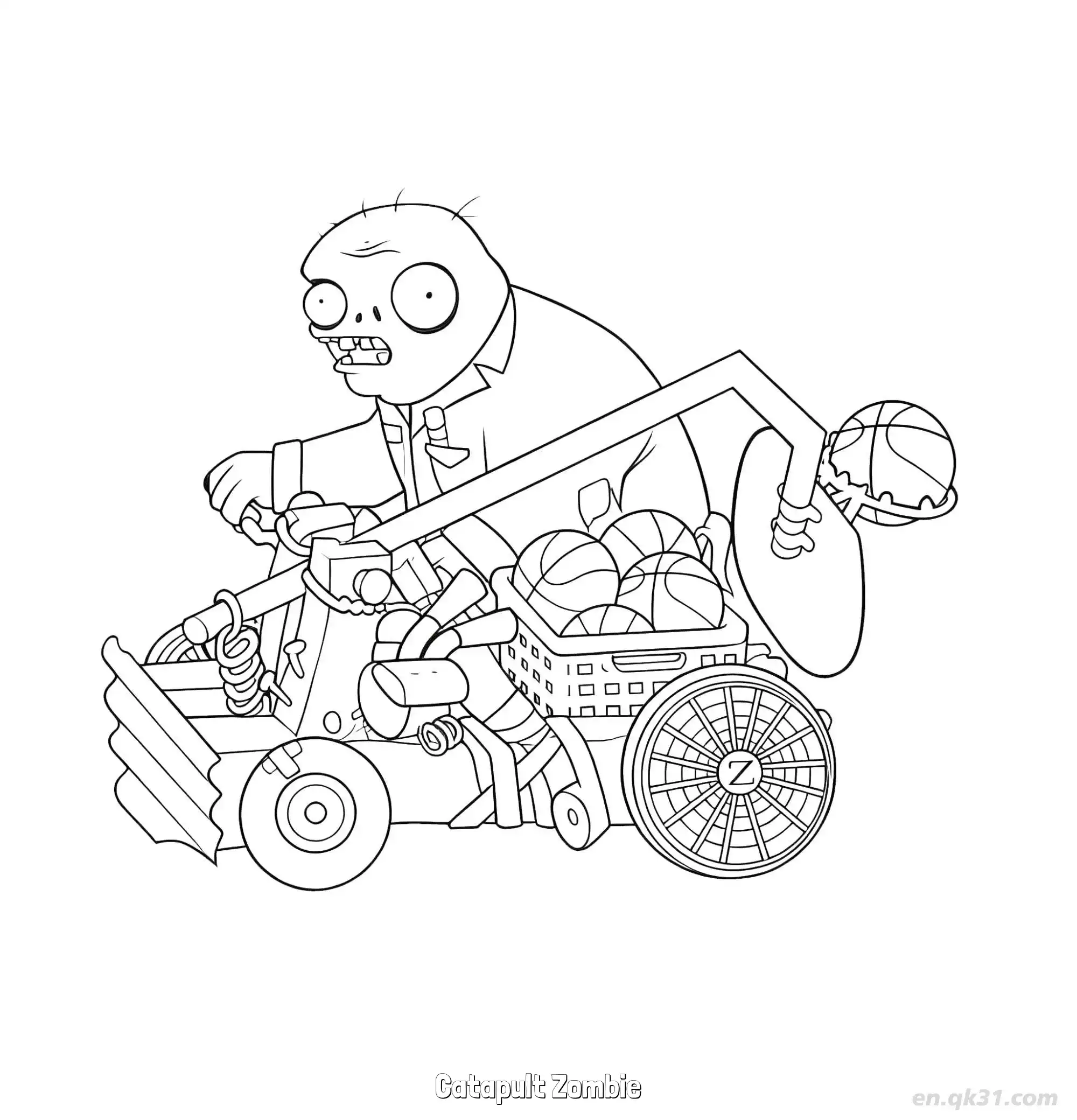 免费 投石车僵尸 简笔画 素描 涂鸦 - 免费可打印植物大战僵尸 下载PDF 简笔画涂色页