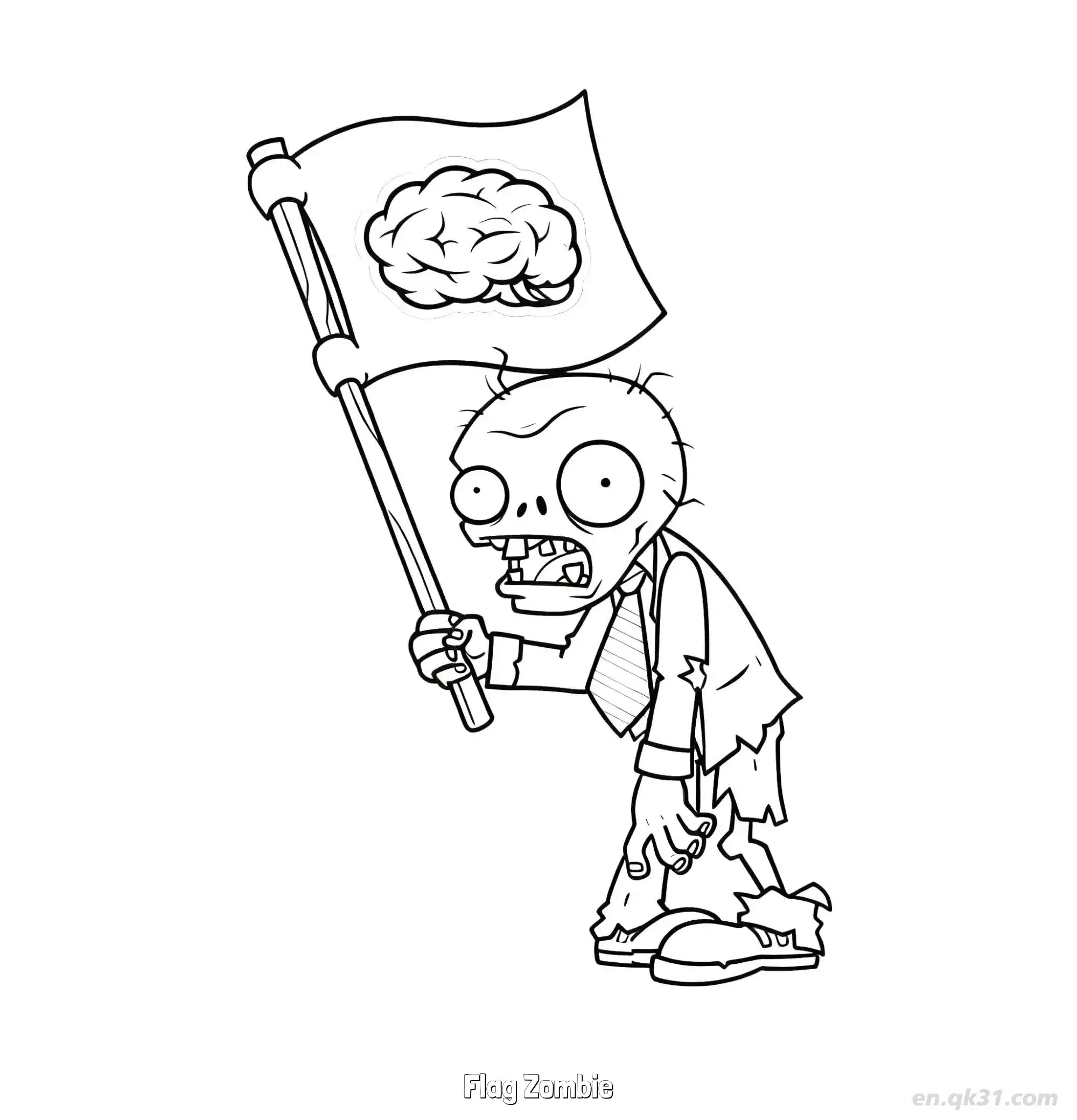 免费 旗子僵尸 简笔画 素描 涂鸦 - 免费可打印植物大战僵尸 下载PDF 简笔画涂色页
