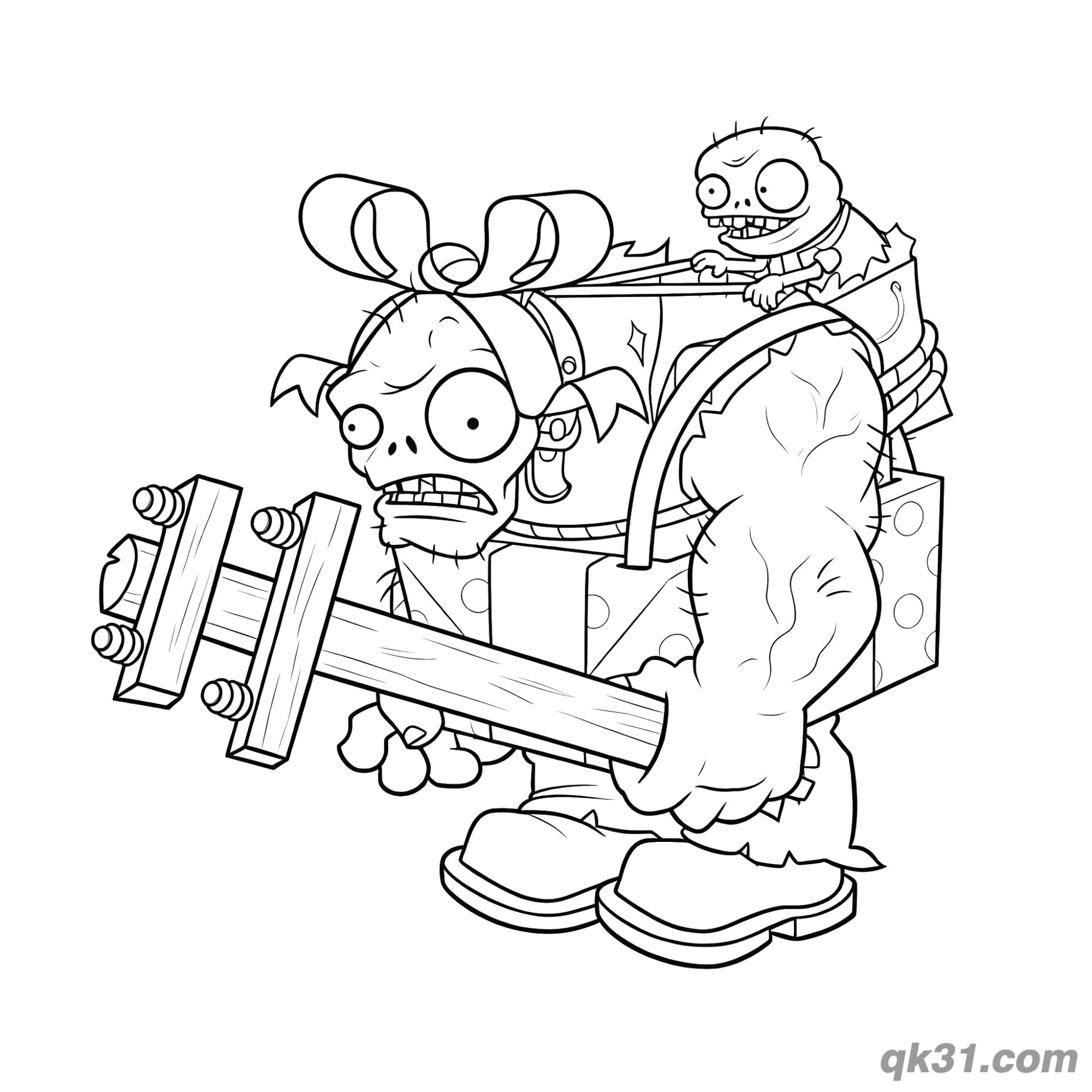 免费 植物大战僵尸礼物盒巨人僵尸小鬼僵尸简笔画涂色页 简笔画涂色页