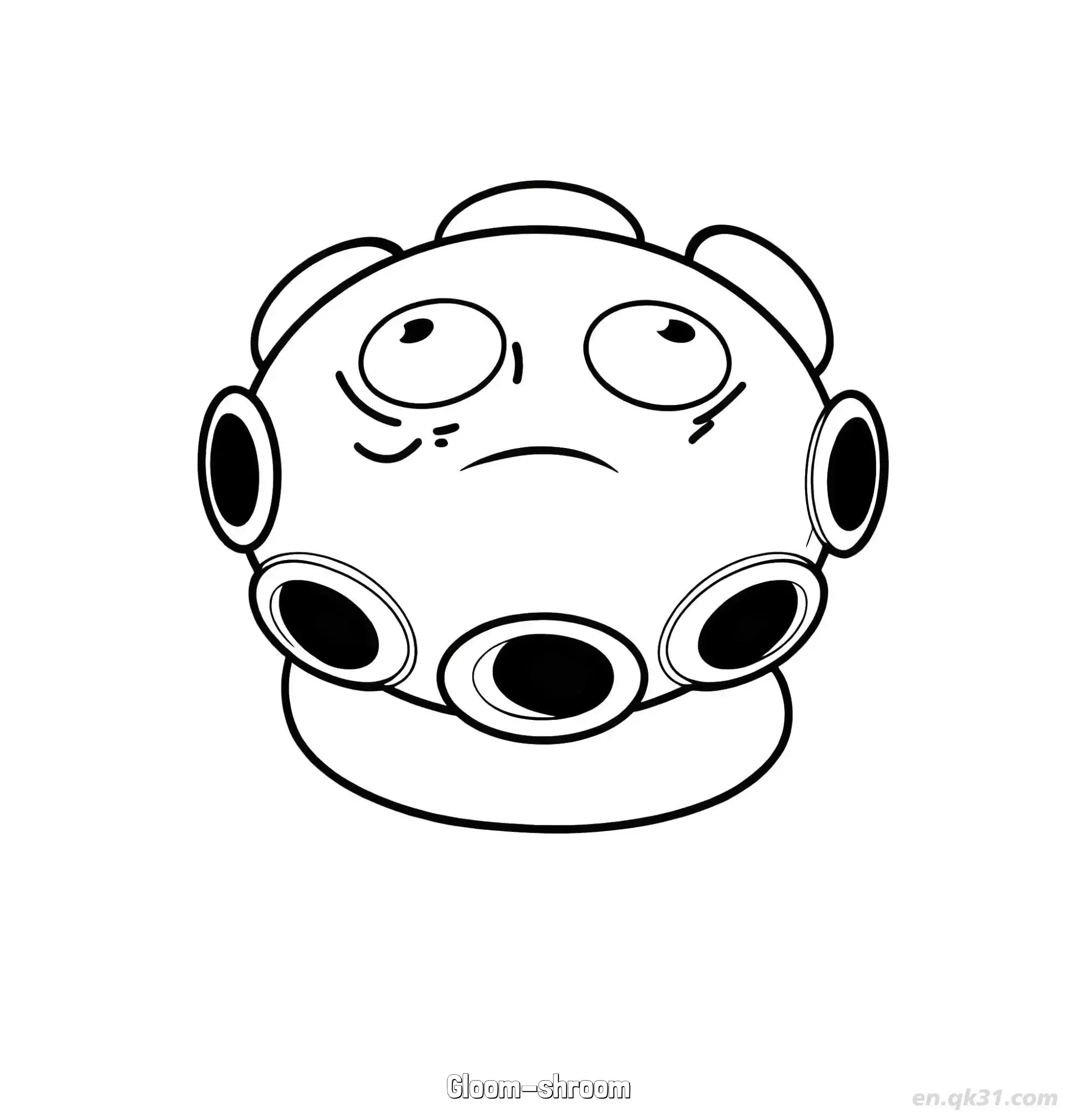 免费 忧郁菇 简笔画 素描 涂鸦 - 免费可打印植物大战僵尸 下载PDF 简笔画涂色页