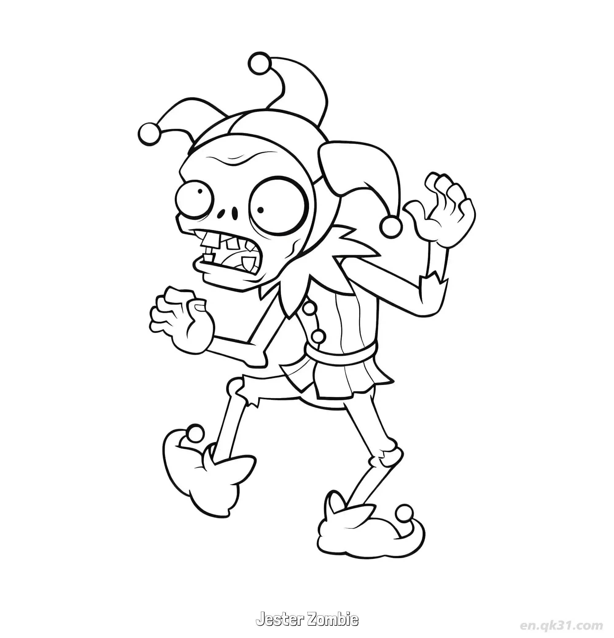 免费 小丑僵尸 简笔画 素描 涂鸦 - 免费可打印植物大战僵尸 下载PDF 简笔画涂色页