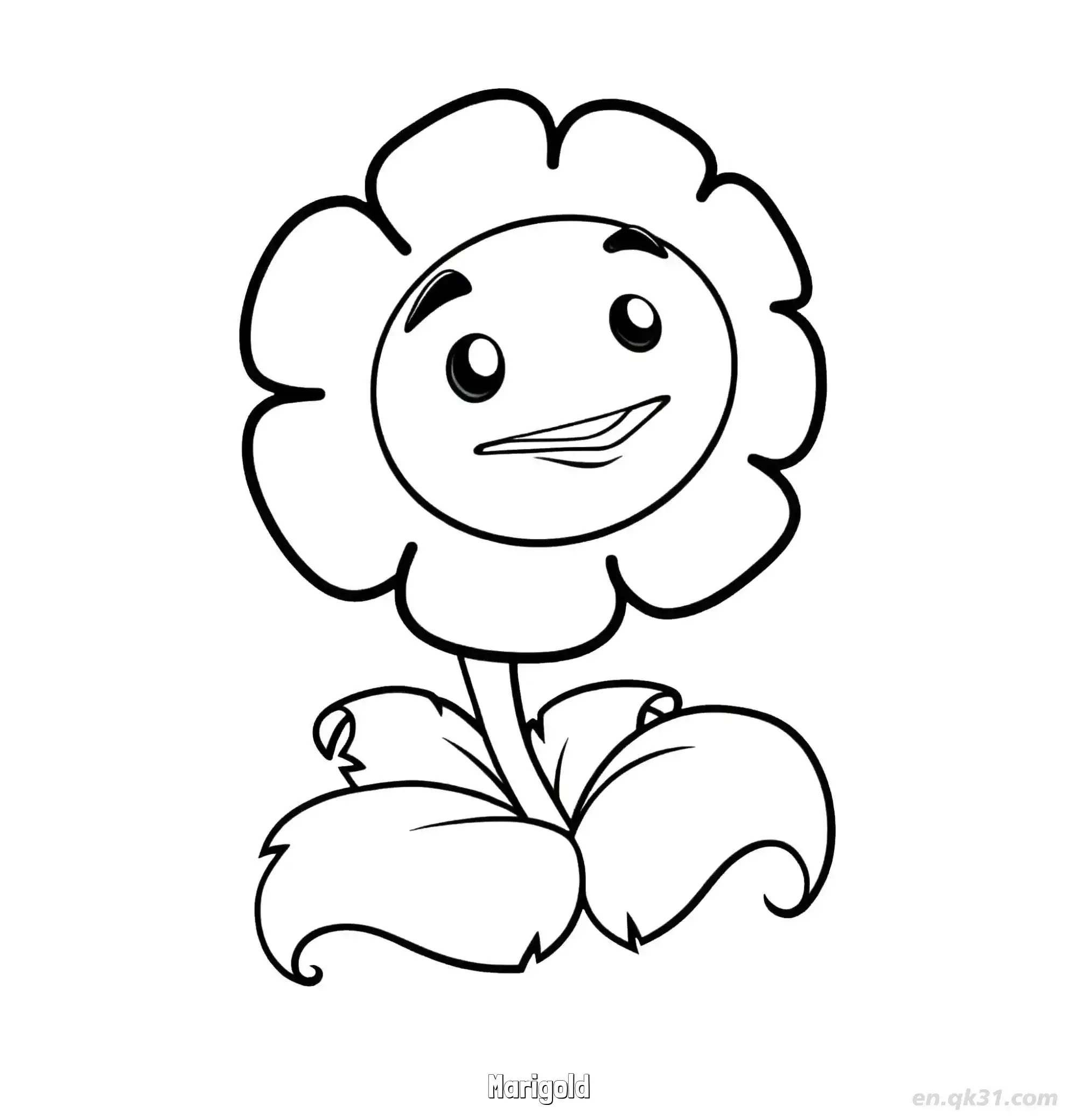 免费 金盏花 简笔画 素描 涂鸦 - 免费可打印植物大战僵尸 下载PDF 简笔画涂色页