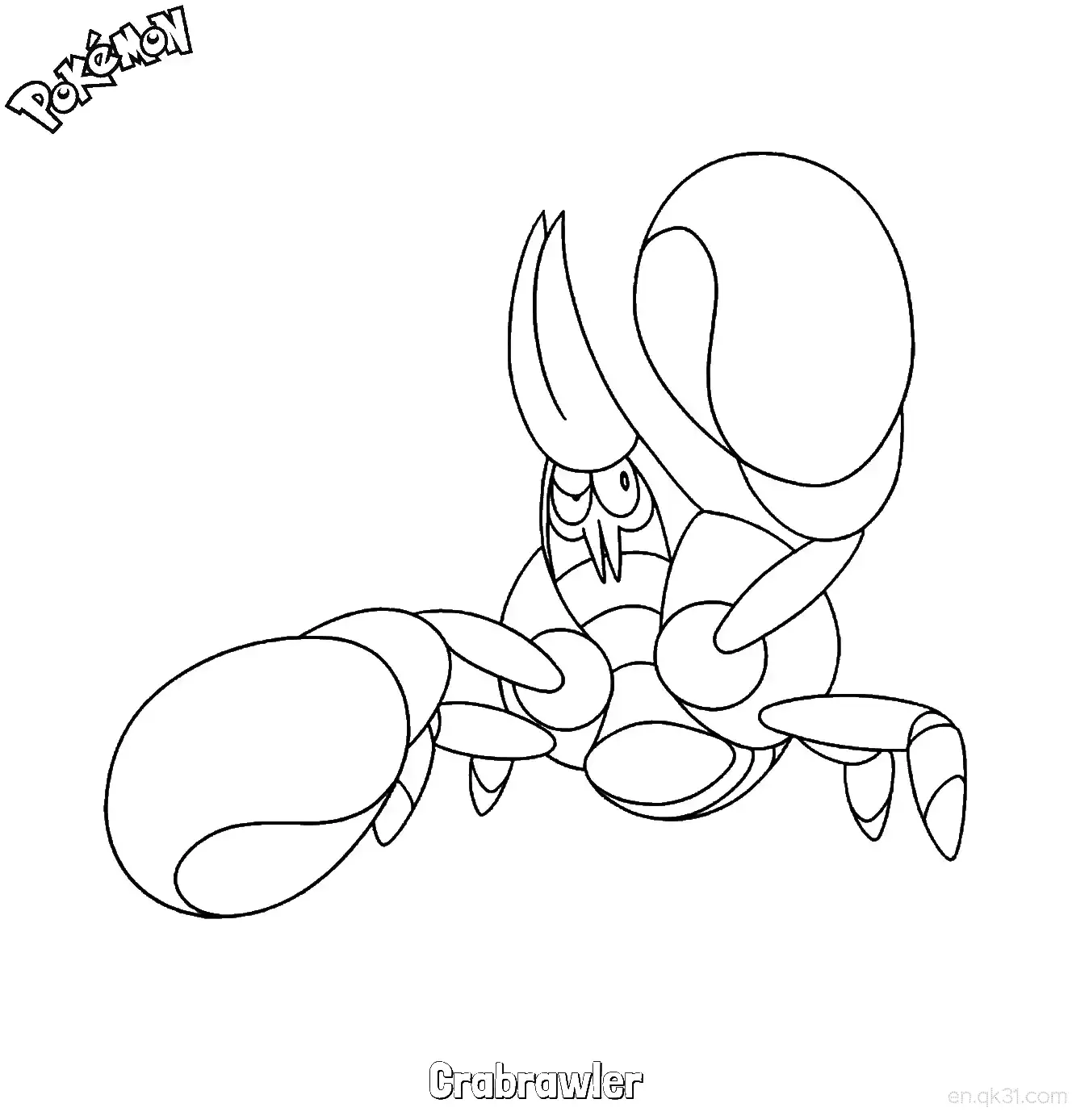 好胜蟹简笔画 - 免费可打印宝可梦简笔画简笔画涂色画 – 为儿童和成人提供的免费可打印简笔画涂色画