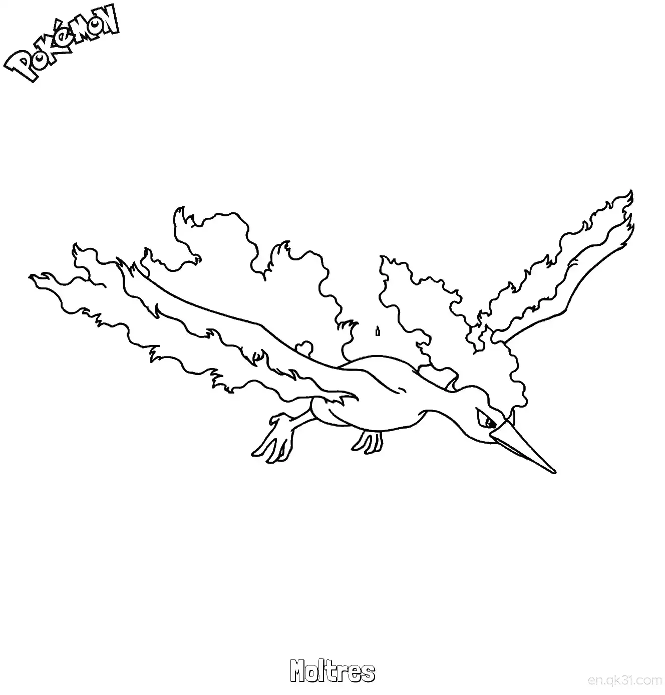 火焰鸟简笔画 - 免费可打印宝可梦简笔画简笔画涂色画 – 为儿童和成人提供的免费可打印简笔画涂色画