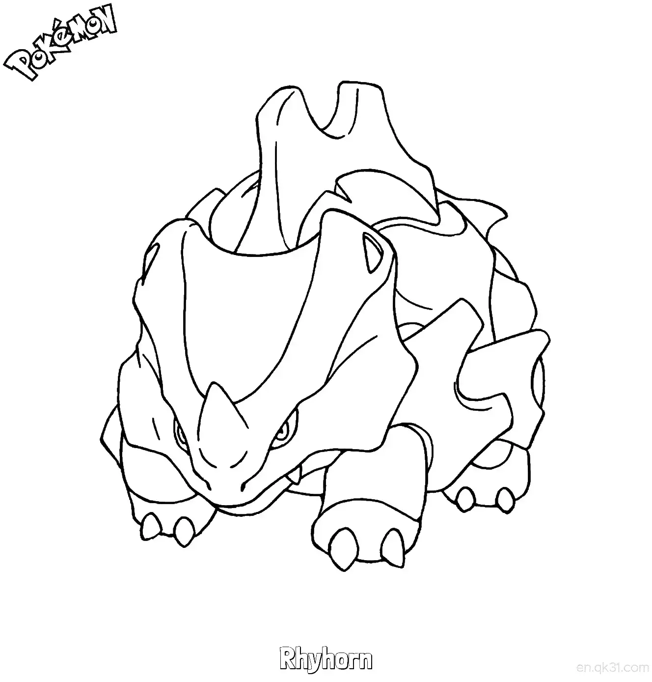 独角犀牛简笔画 - 免费可打印宝可梦简笔画简笔画涂色画 – 为儿童和成人提供的免费可打印简笔画涂色画