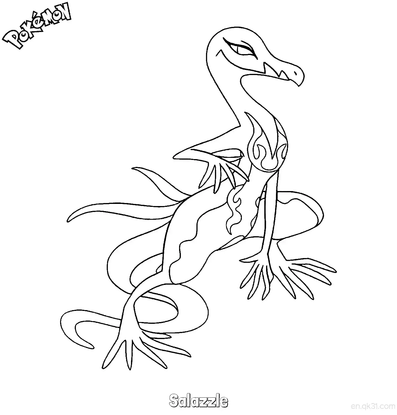 焰后蜥简笔画 - 免费可打印宝可梦简笔画简笔画涂色画 – 为儿童和成人提供的免费可打印简笔画涂色画