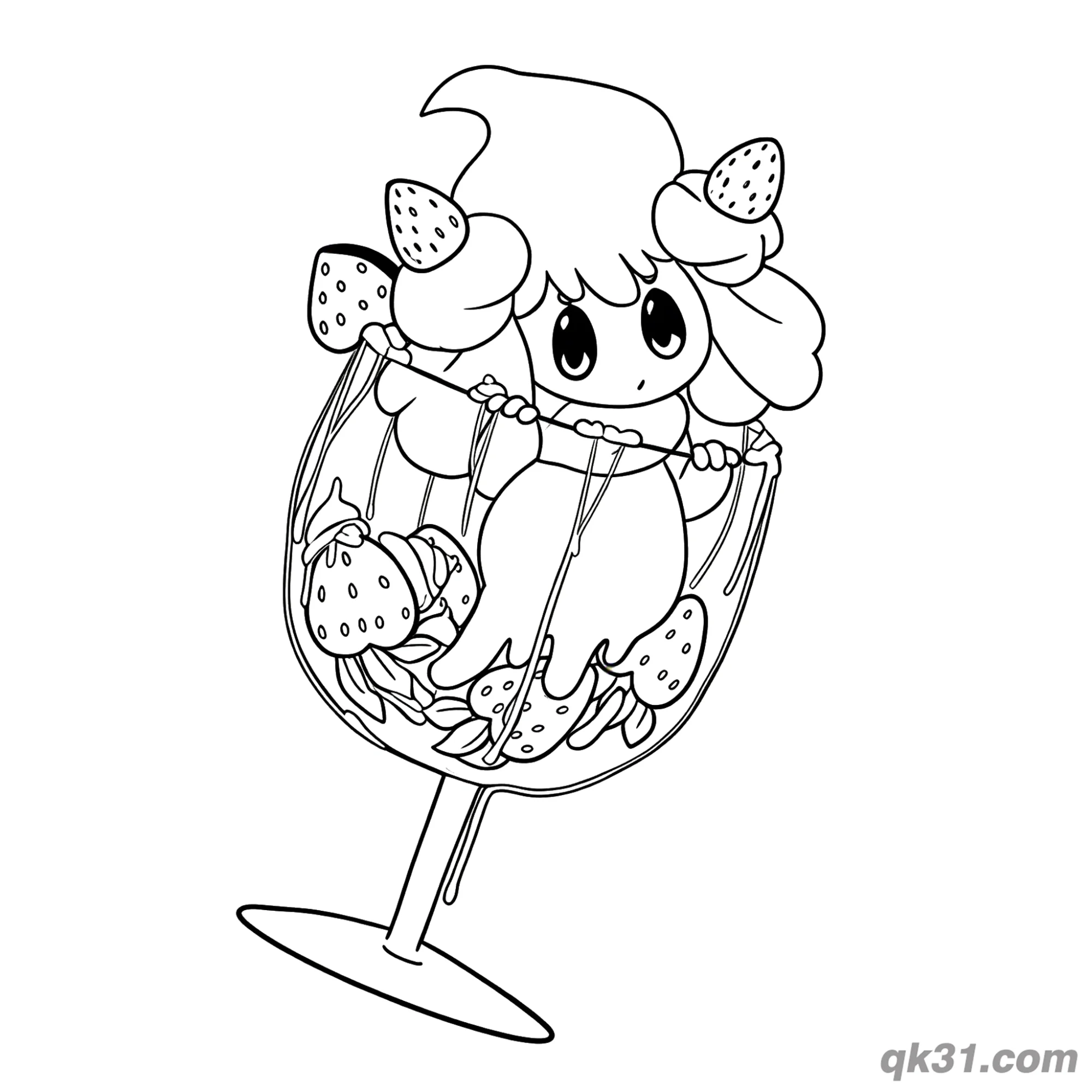 免费 霜奶仙在圣代玻璃杯里简笔画涂色页 简笔画涂色页