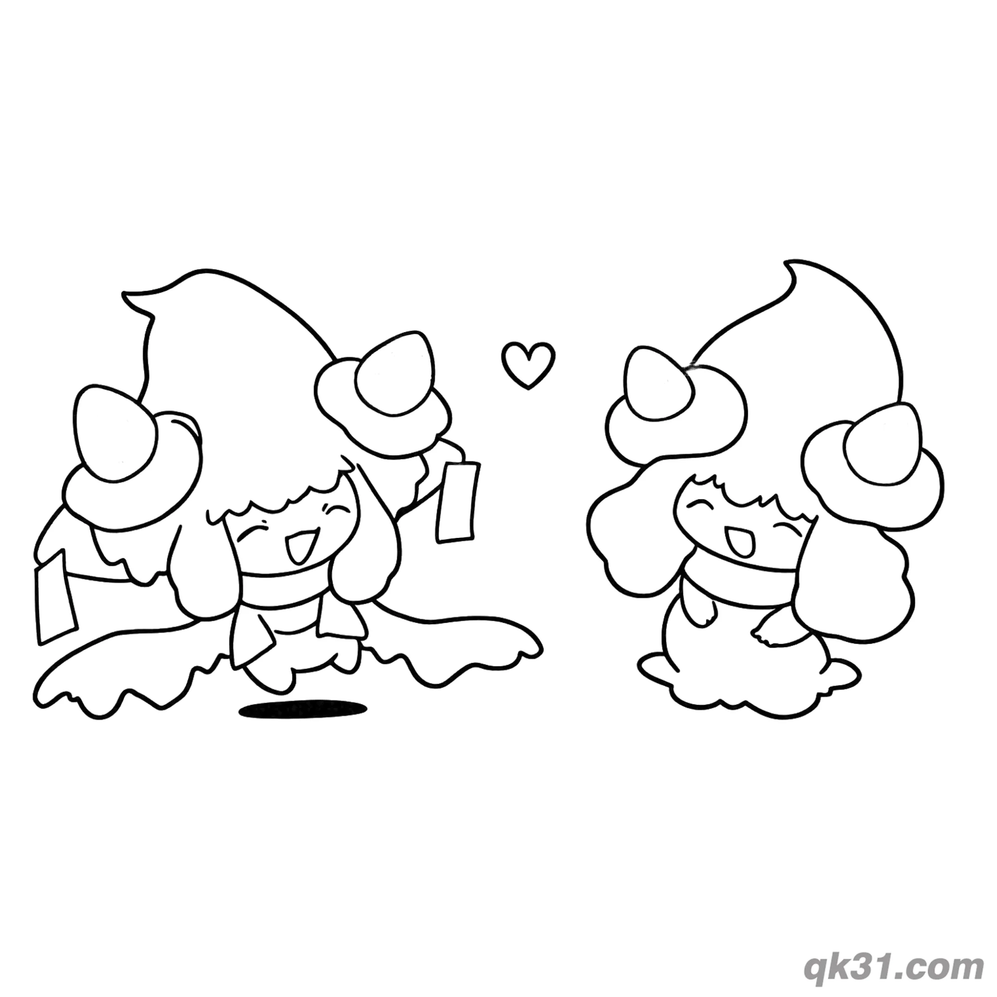 免费 两只霜奶仙心形互动简笔画涂色页 简笔画涂色页