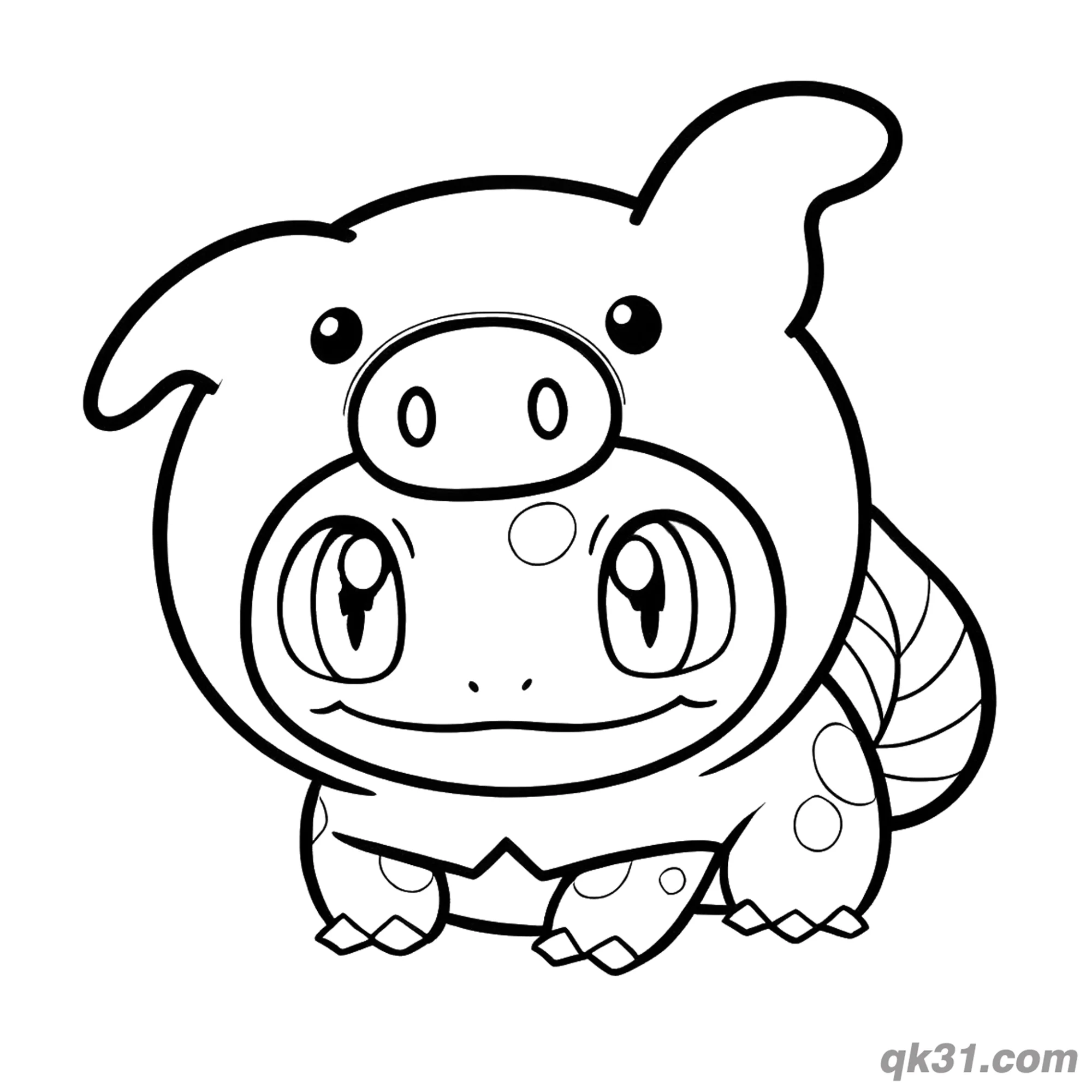 免费 妙蛙种子小猪装扮简笔画涂色页 简笔画涂色页