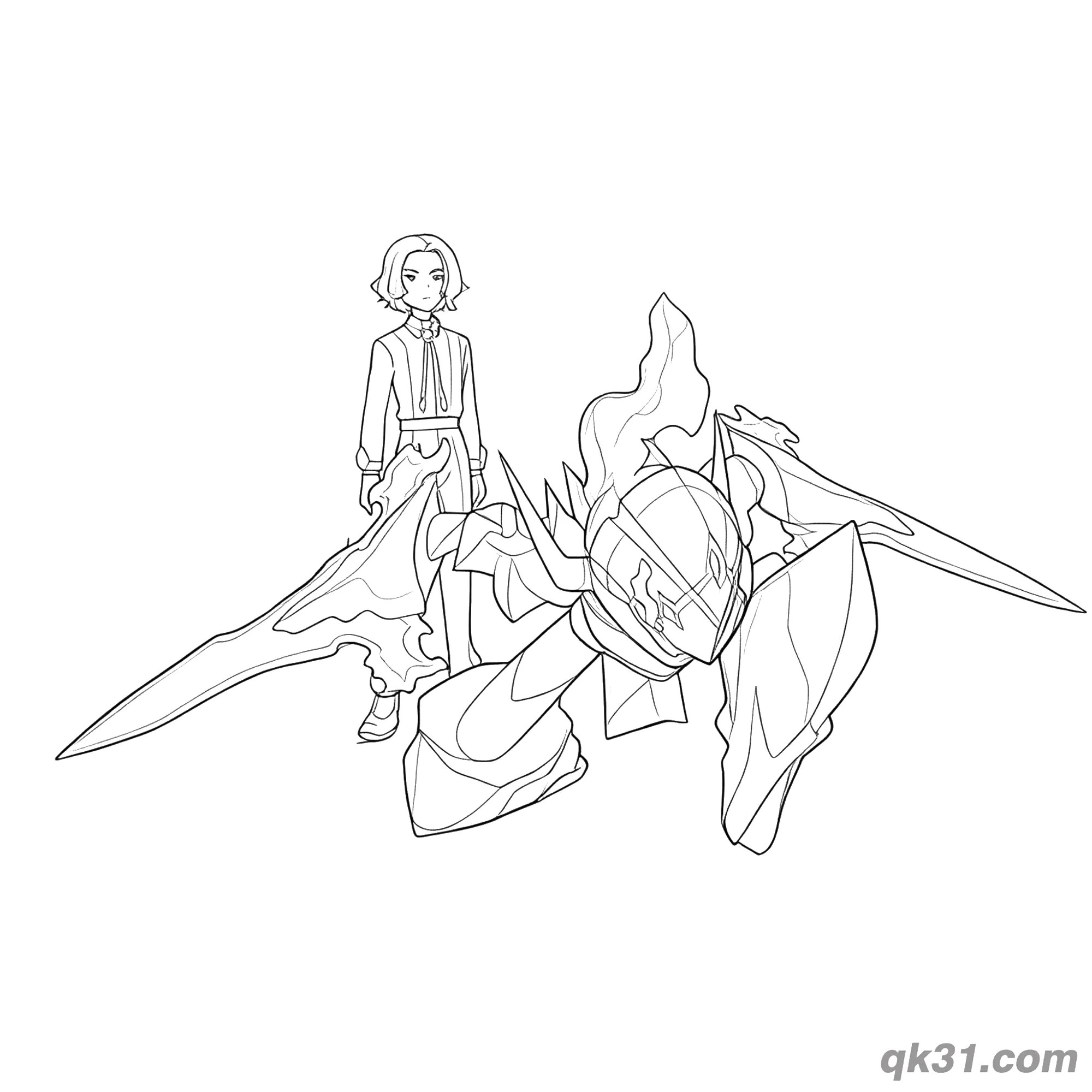 免费 苍炎刃鬼宝可梦与训练家简笔画涂色页 简笔画涂色页