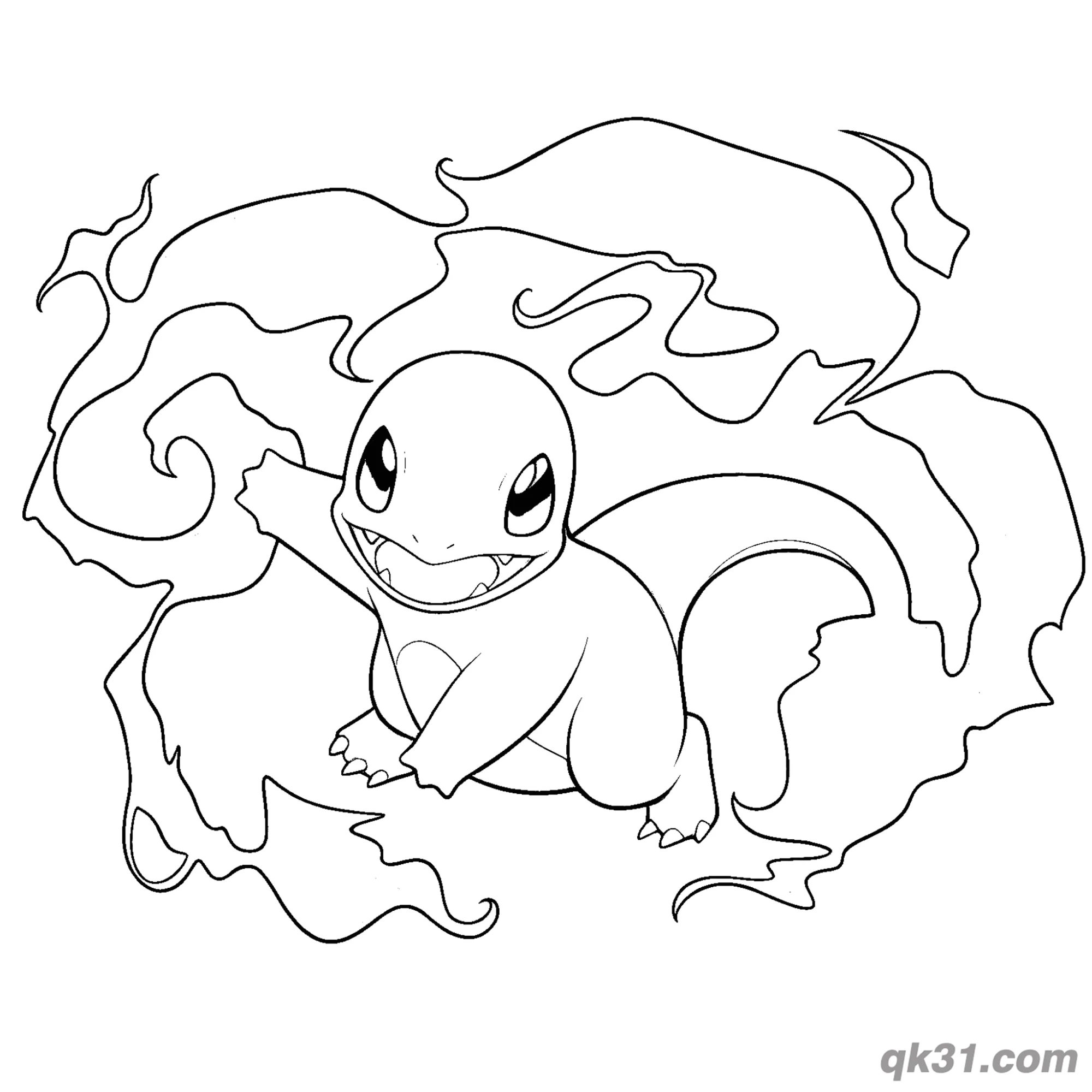 免费 小火龙被火焰环绕免费简笔画涂色页 简笔画涂色页