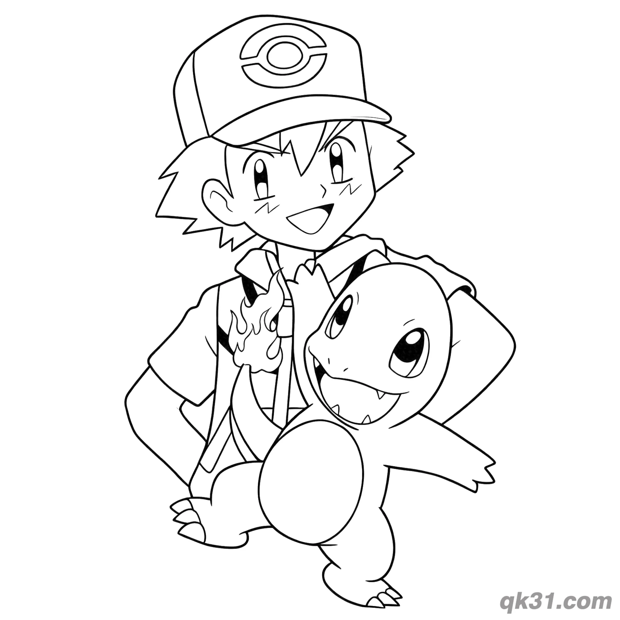 免费 小火龙和小智宝可梦简笔画涂色页 简笔画涂色页
