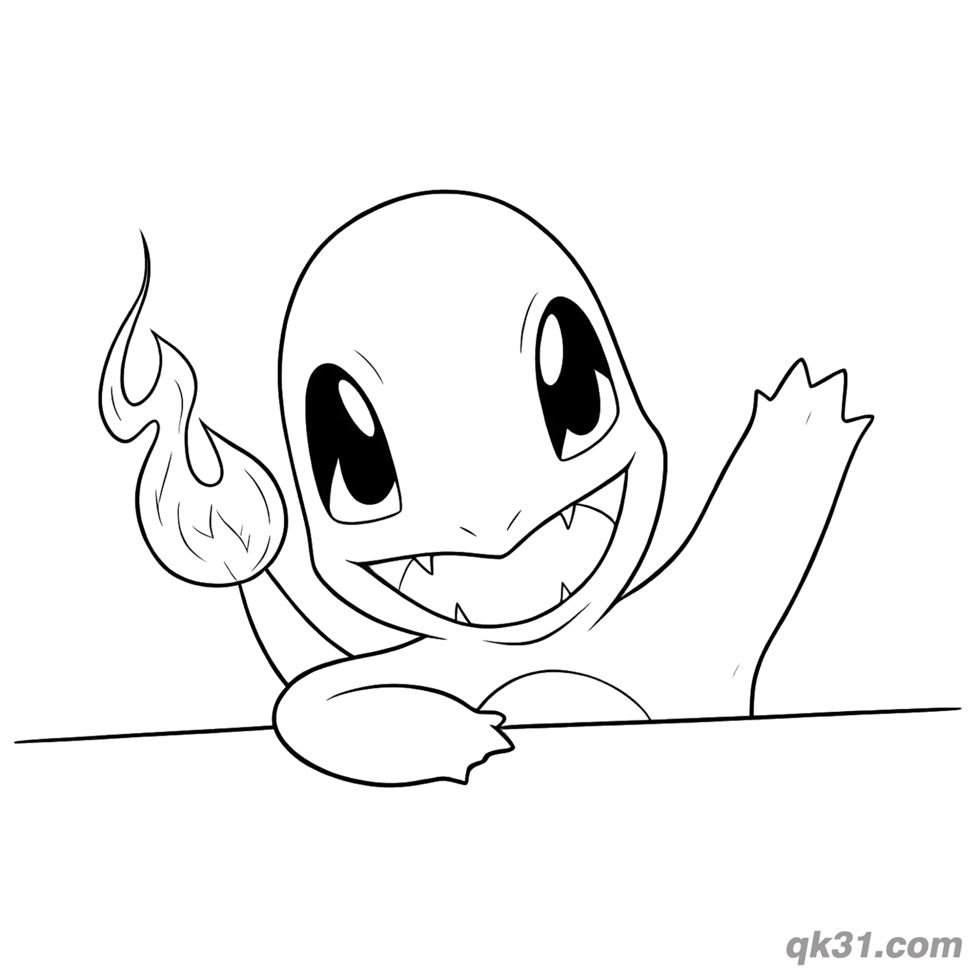 免费 偷看的小火龙宝可梦卡片简笔画涂色页 简笔画涂色页