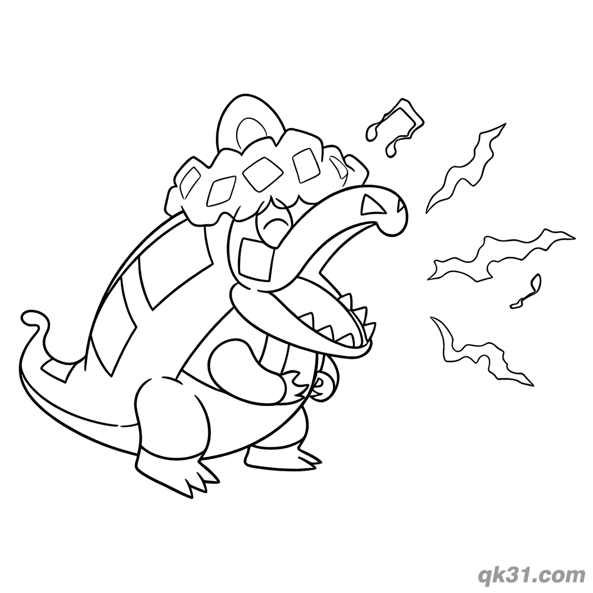 免费 炙烫鳄闭眼吐火简笔画涂色页 简笔画涂色页