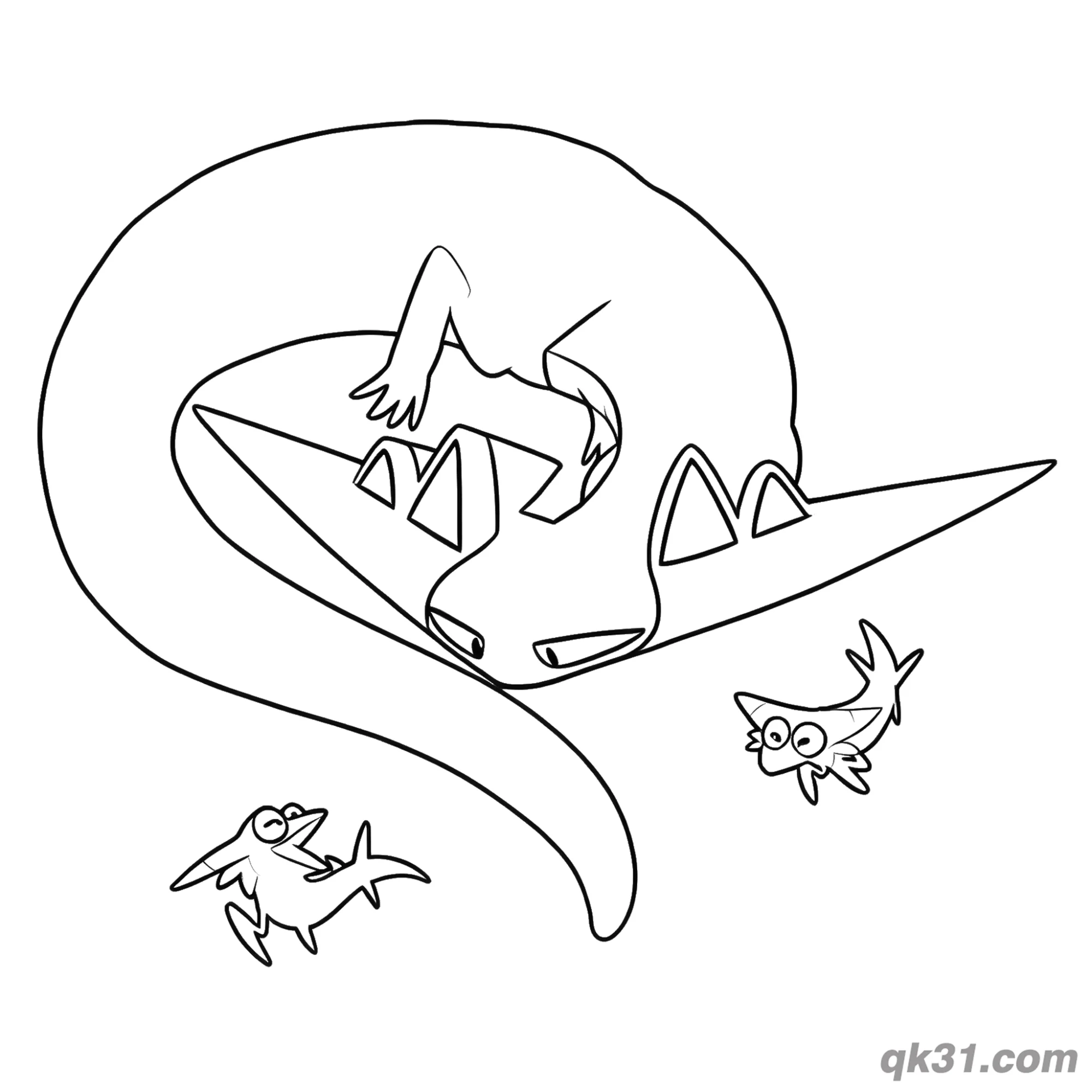 多龙巴鲁托长尾盘旋多龙崽环绕简笔画涂色页简笔画涂色画 – 为儿童和成人提供的免费可打印简笔画涂色画