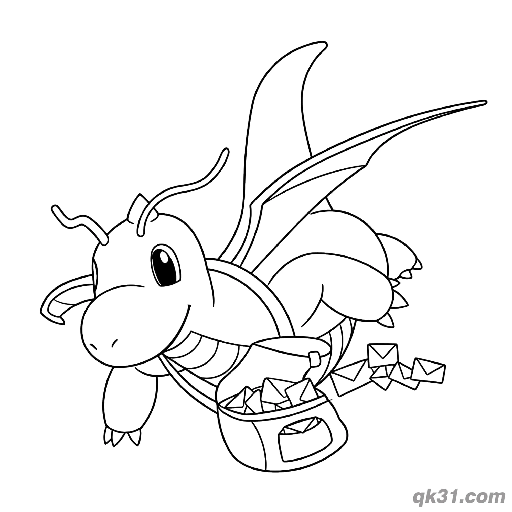 免费 快龙飞行送信简笔画涂色页 简笔画涂色页