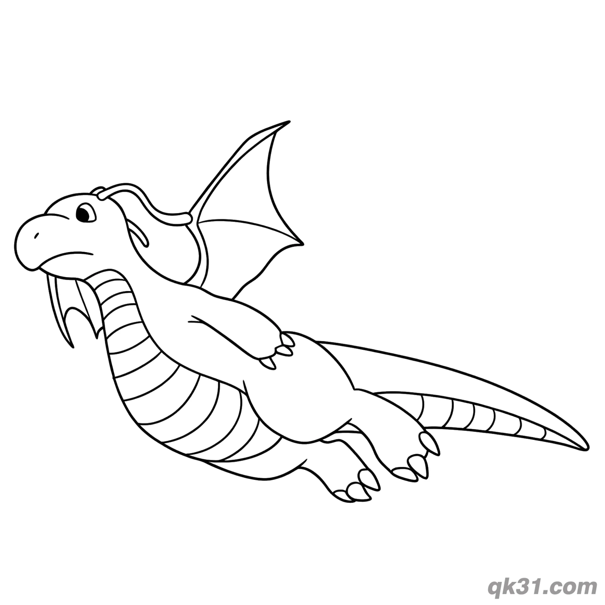 免费 快龙空中滑翔简笔画涂色页 简笔画涂色页