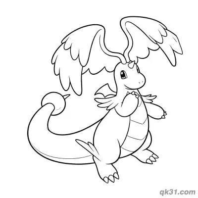 超级快龙温柔祈祷简笔画涂色页 – 免费可打印简笔画涂色画