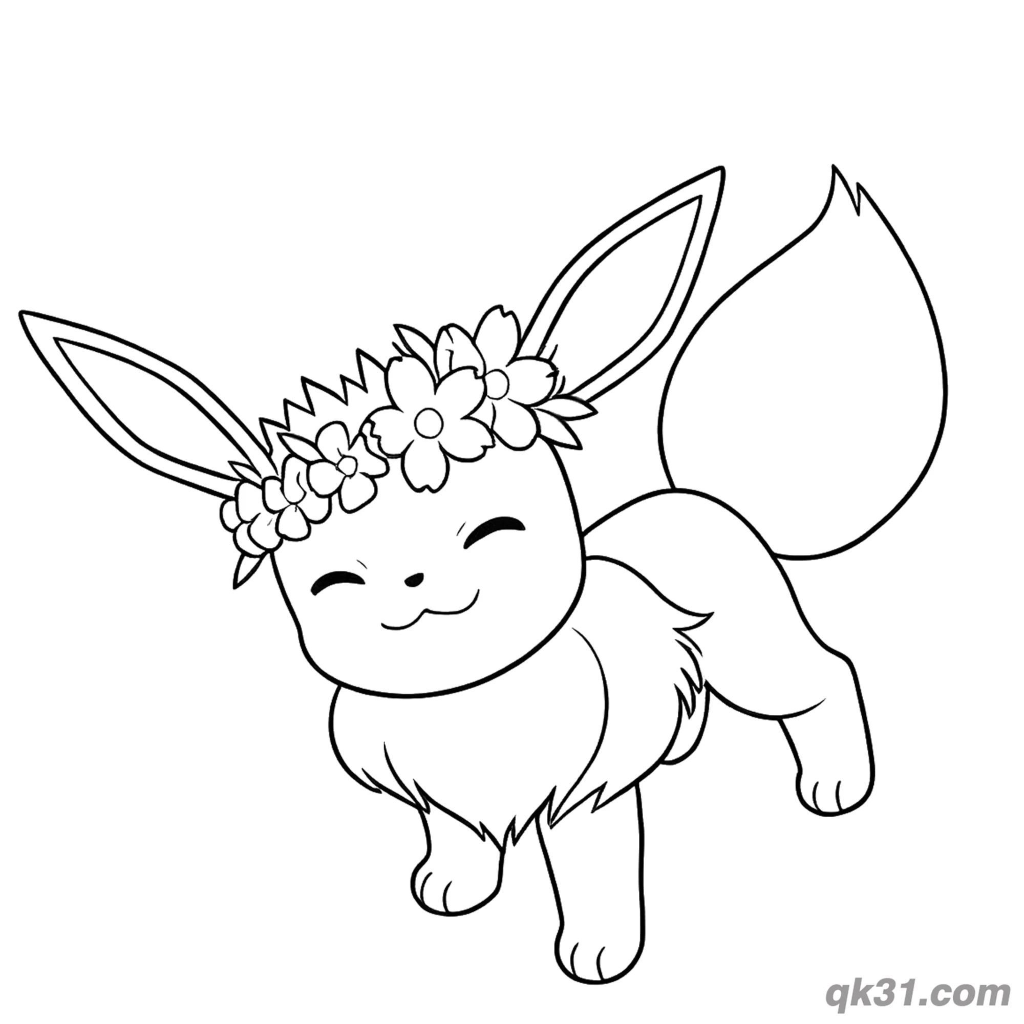 免费 伊布宝可梦可爱花冠简笔画涂色页 简笔画涂色页