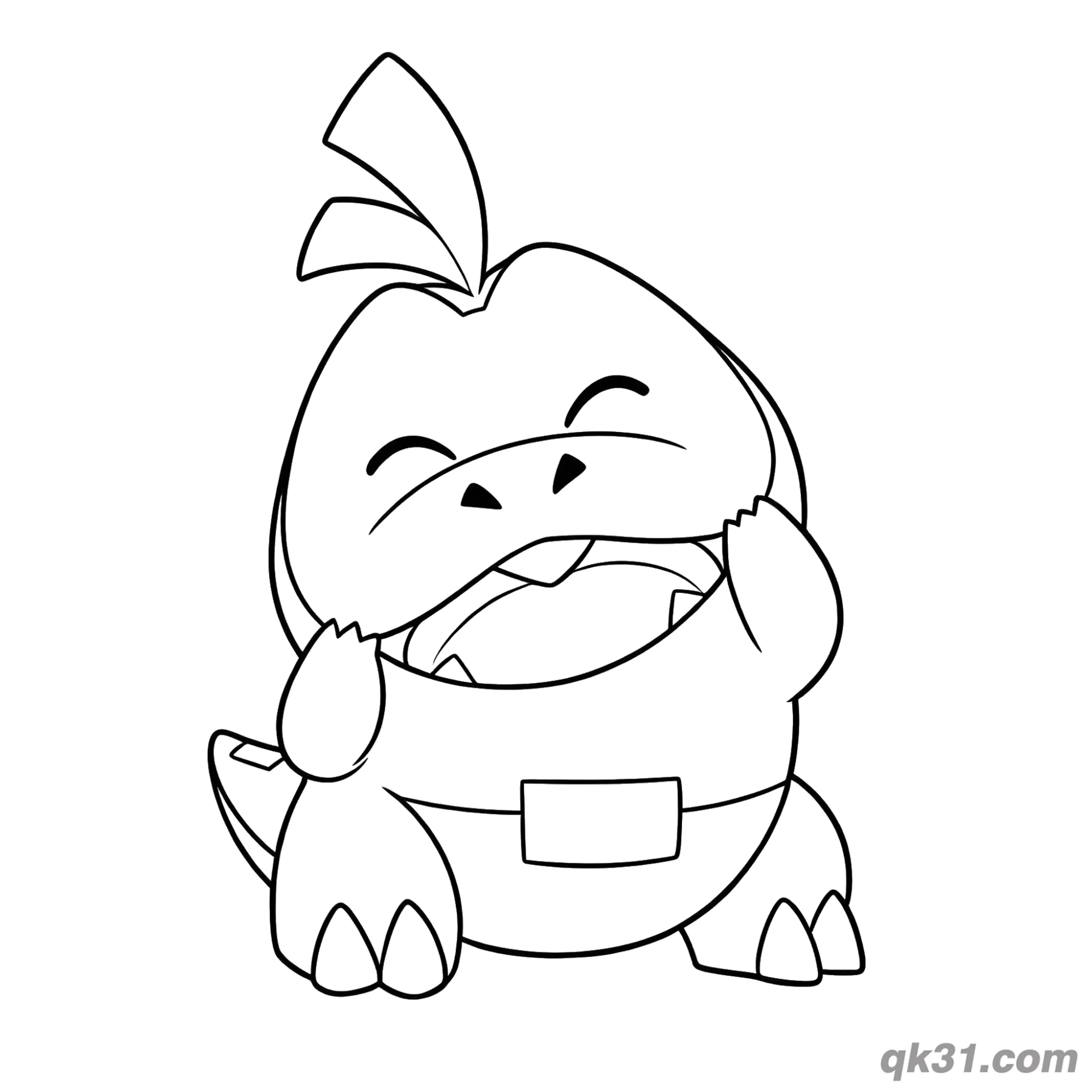 免费 呆火鳄开心举手简笔画涂色页 简笔画涂色页