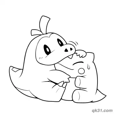 呆火鳄拥抱玩偶简笔画涂色页 – 免费可打印简笔画涂色画