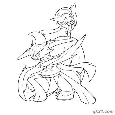 超级艾路雷朵与沙奈朵背影互动简笔画涂色页 – 免费可打印简笔画涂色画