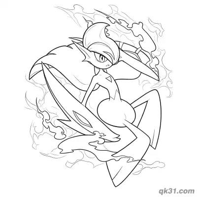 超级艾路雷朵披风烈焰能量姿势简笔画涂色页 – 免费可打印简笔画涂色画