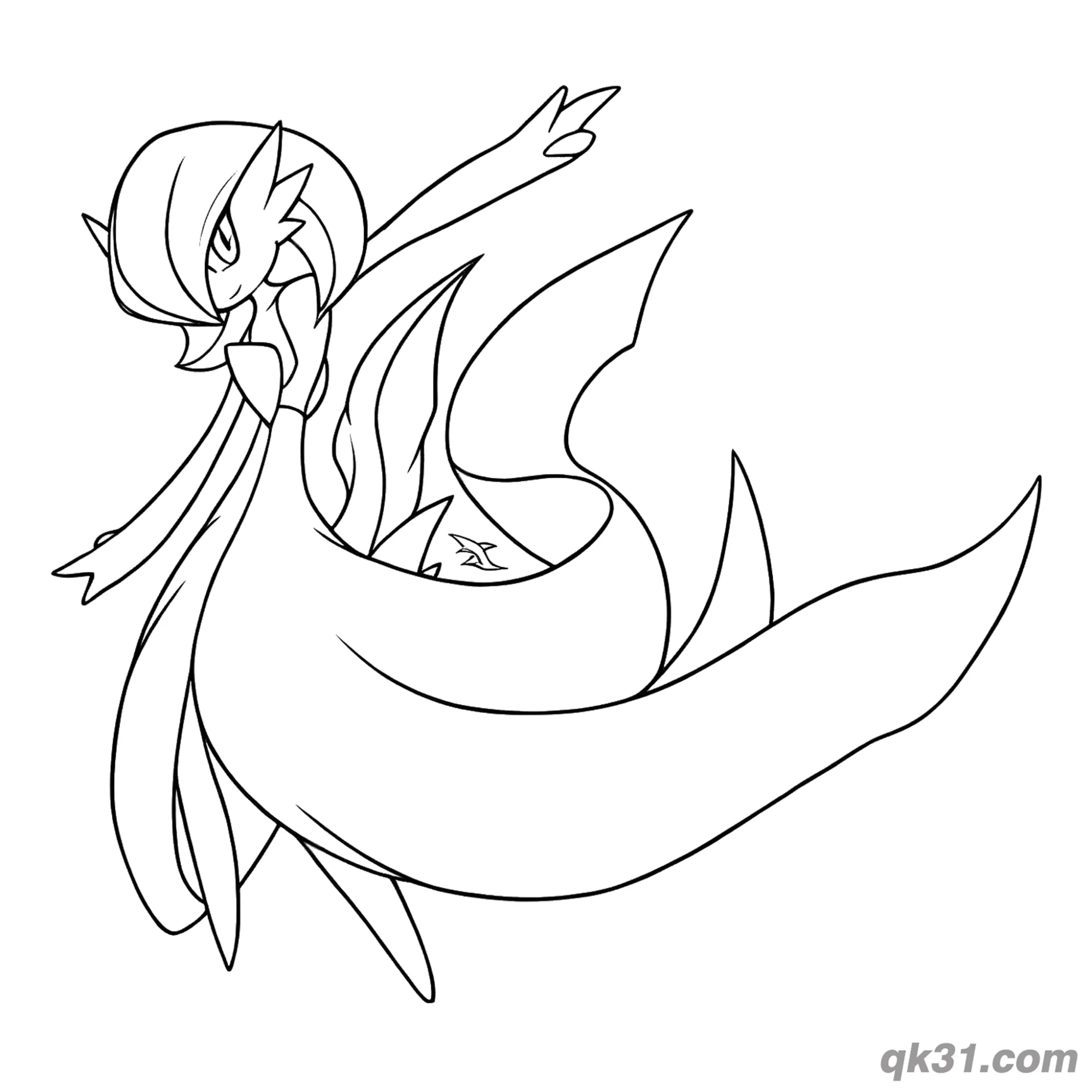 免费 沙奈朵动感侧姿抬手简笔画涂色页 简笔画涂色页
