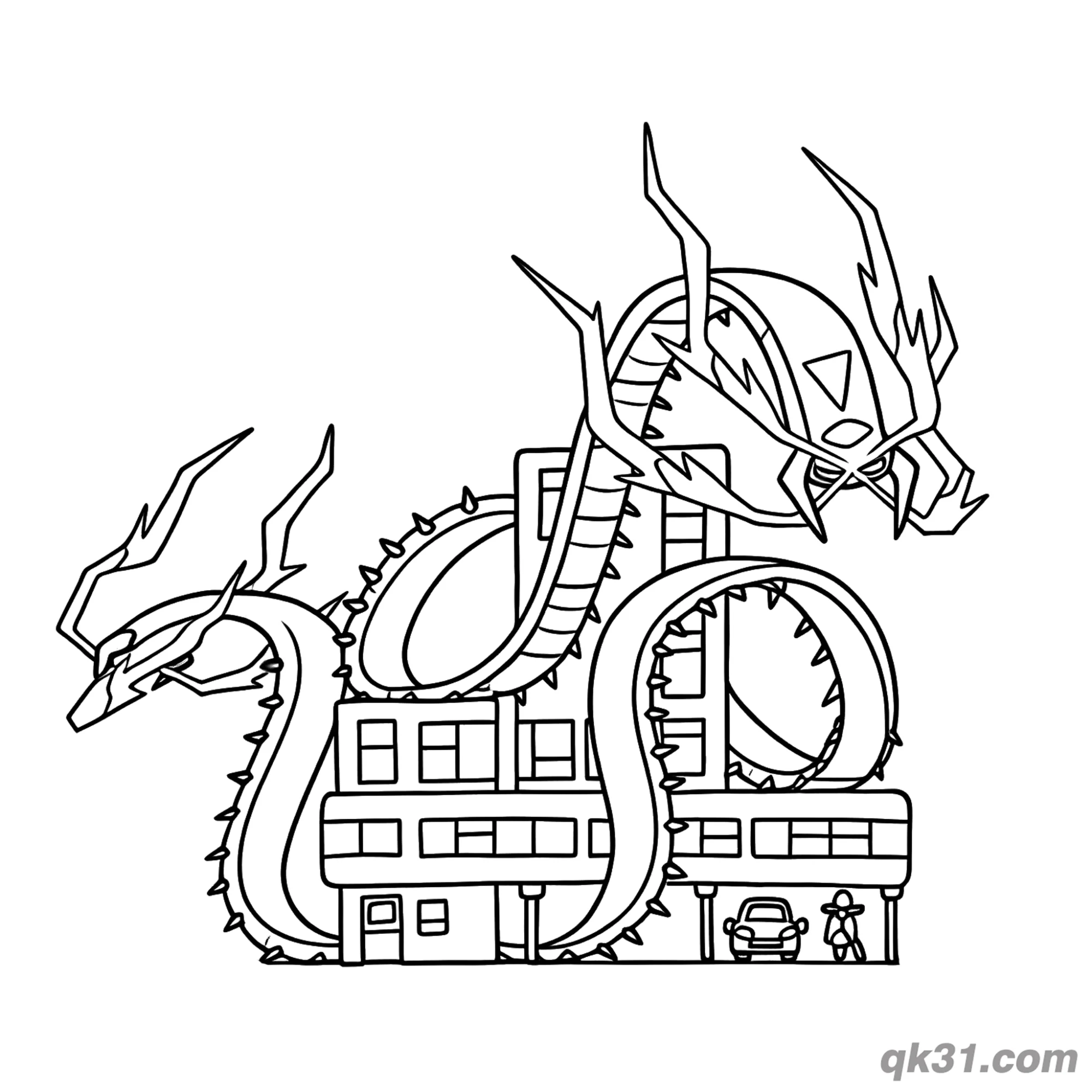 超极巨化焚焰蚣对战简笔画 | 幼儿园战斗场景涂色页简笔画涂色画 – 为儿童和成人提供的免费可打印简笔画涂色画
