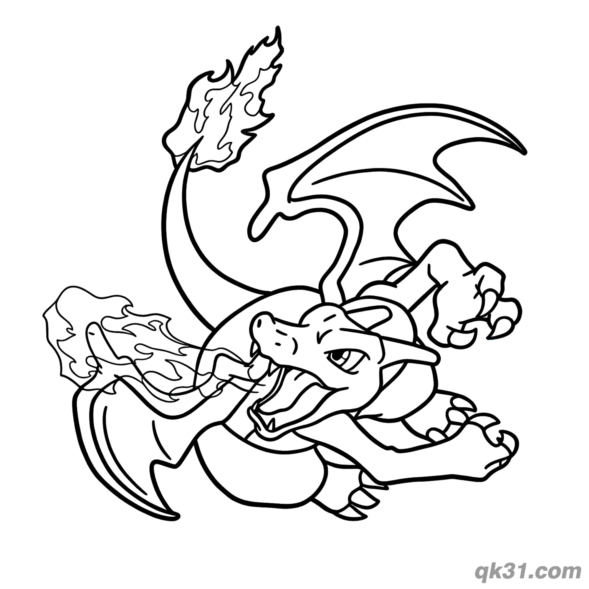 免费 全身火焰环绕超级巨化喷火龙简笔画涂色页 简笔画涂色页