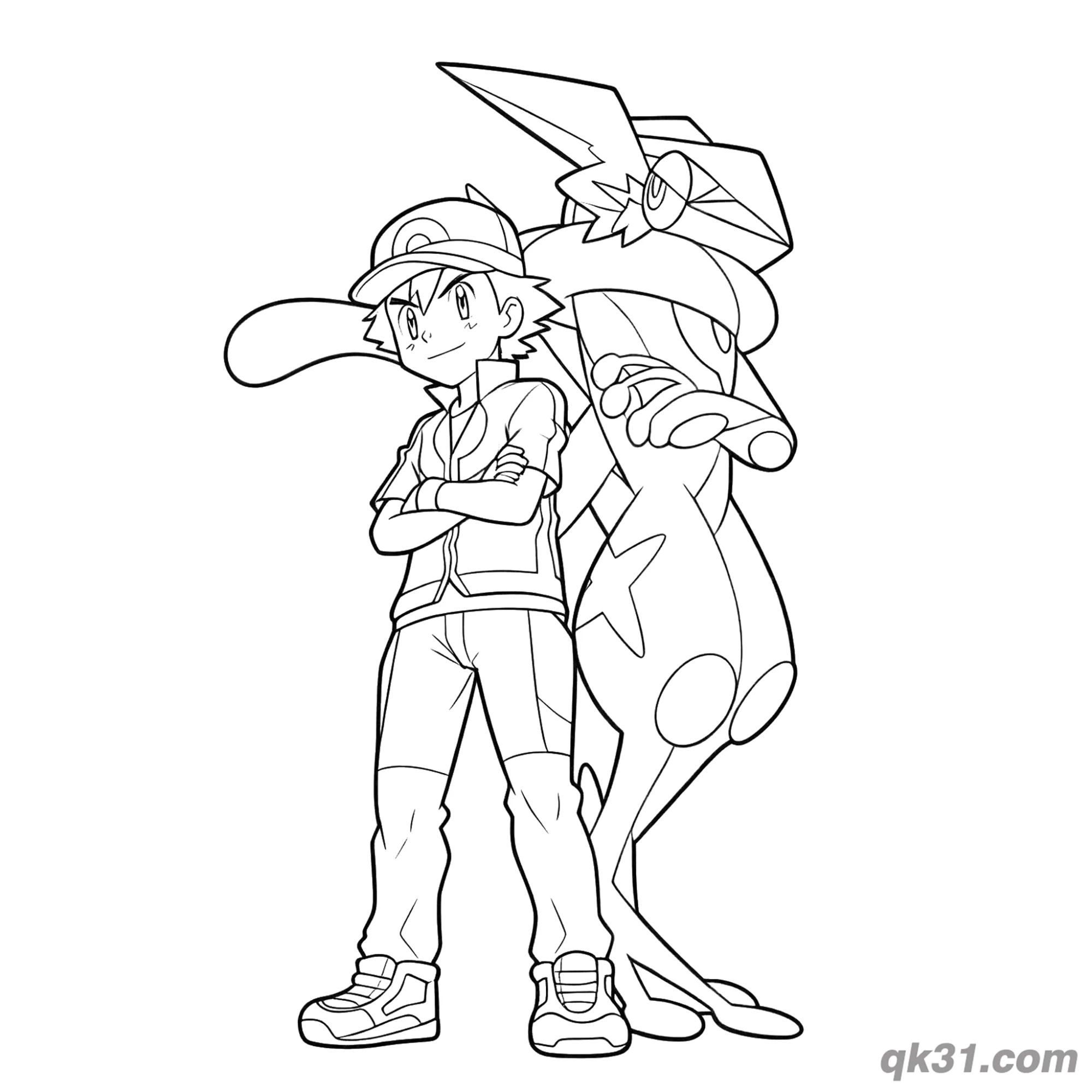 免费 小智与甲贺忍蛙羁绊简笔画涂色页 简笔画涂色页