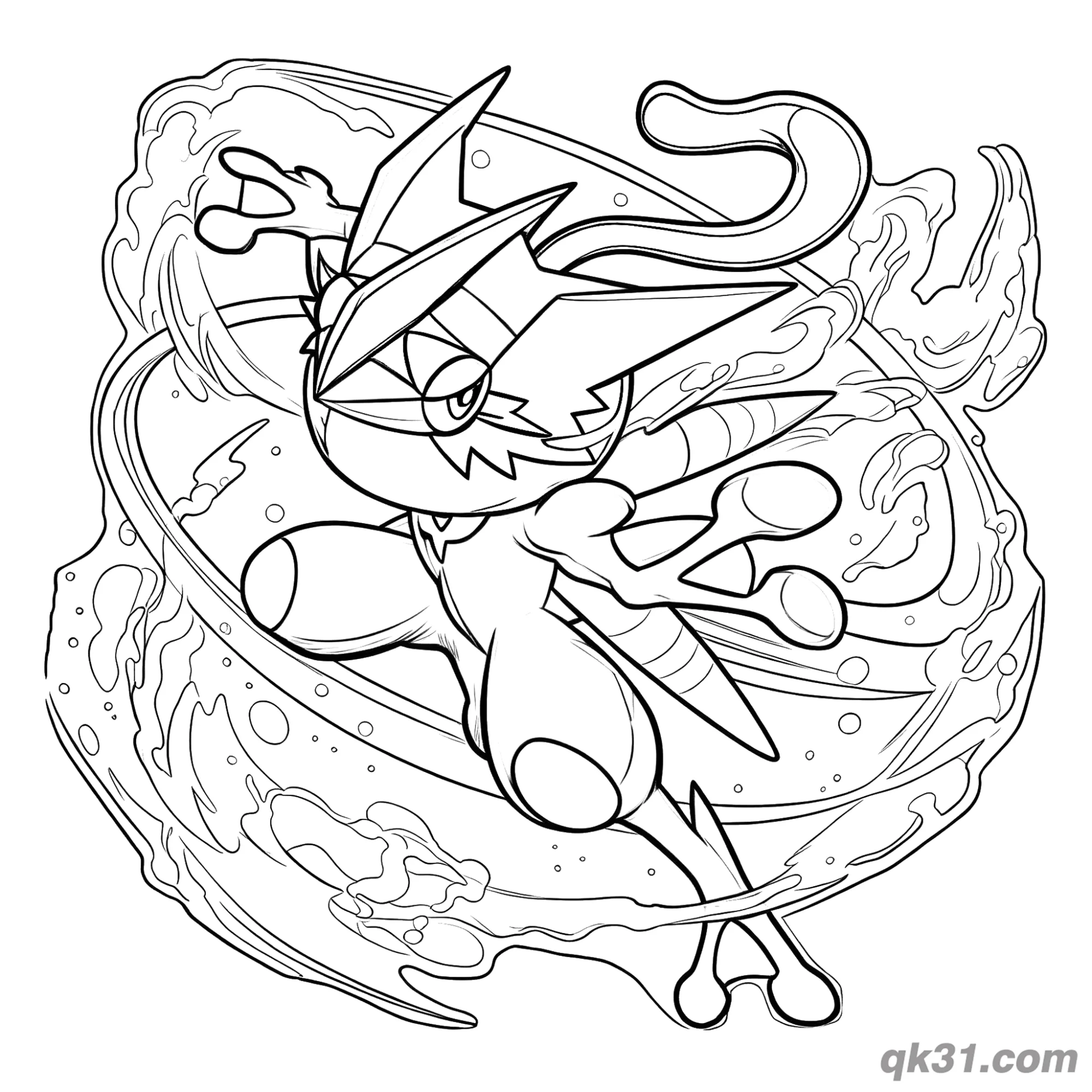 免费 甲贺忍蛙水流漩涡简笔画涂色页 简笔画涂色页