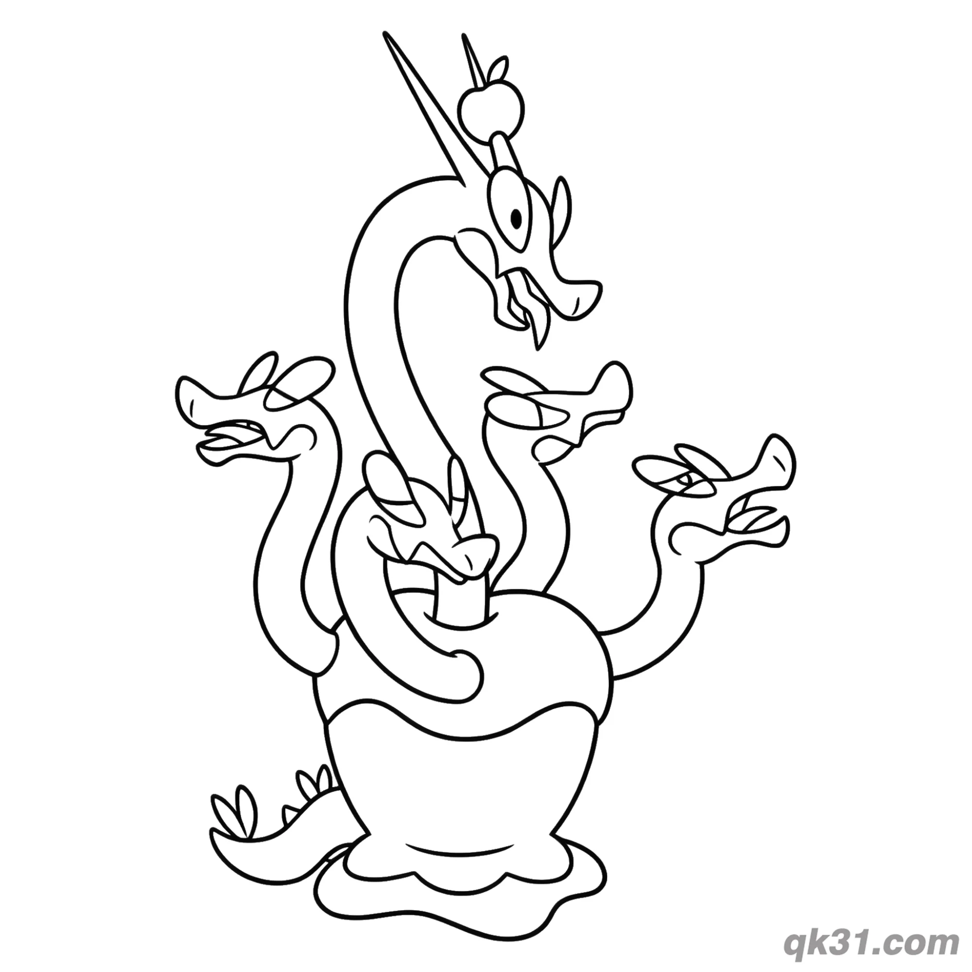 免费 蜜集大蛇五头标准形态简笔画涂色页 简笔画涂色页