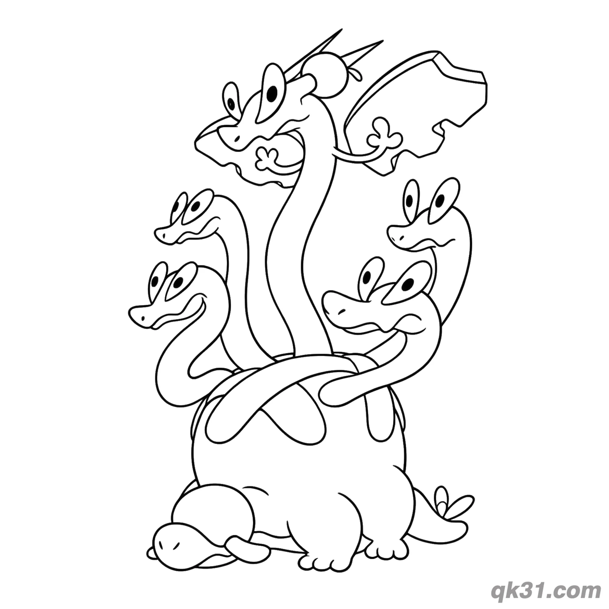 免费 蜜集大蛇温柔多头全身简笔画涂色页 简笔画涂色页