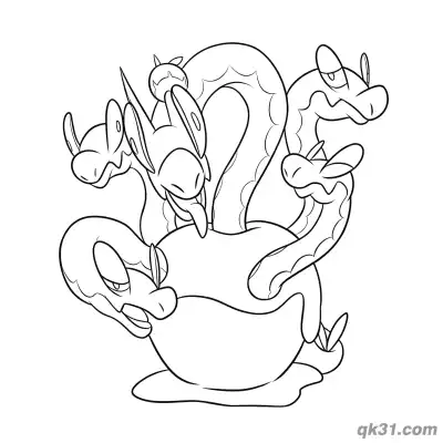 蜜集大蛇多头休息肖像简笔画涂色页 – 免费可打印简笔画涂色画