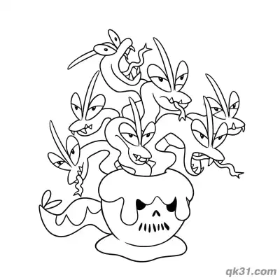蜜集大蛇骷髅纹攻击姿态简笔画涂色页 – 免费可打印简笔画涂色画
