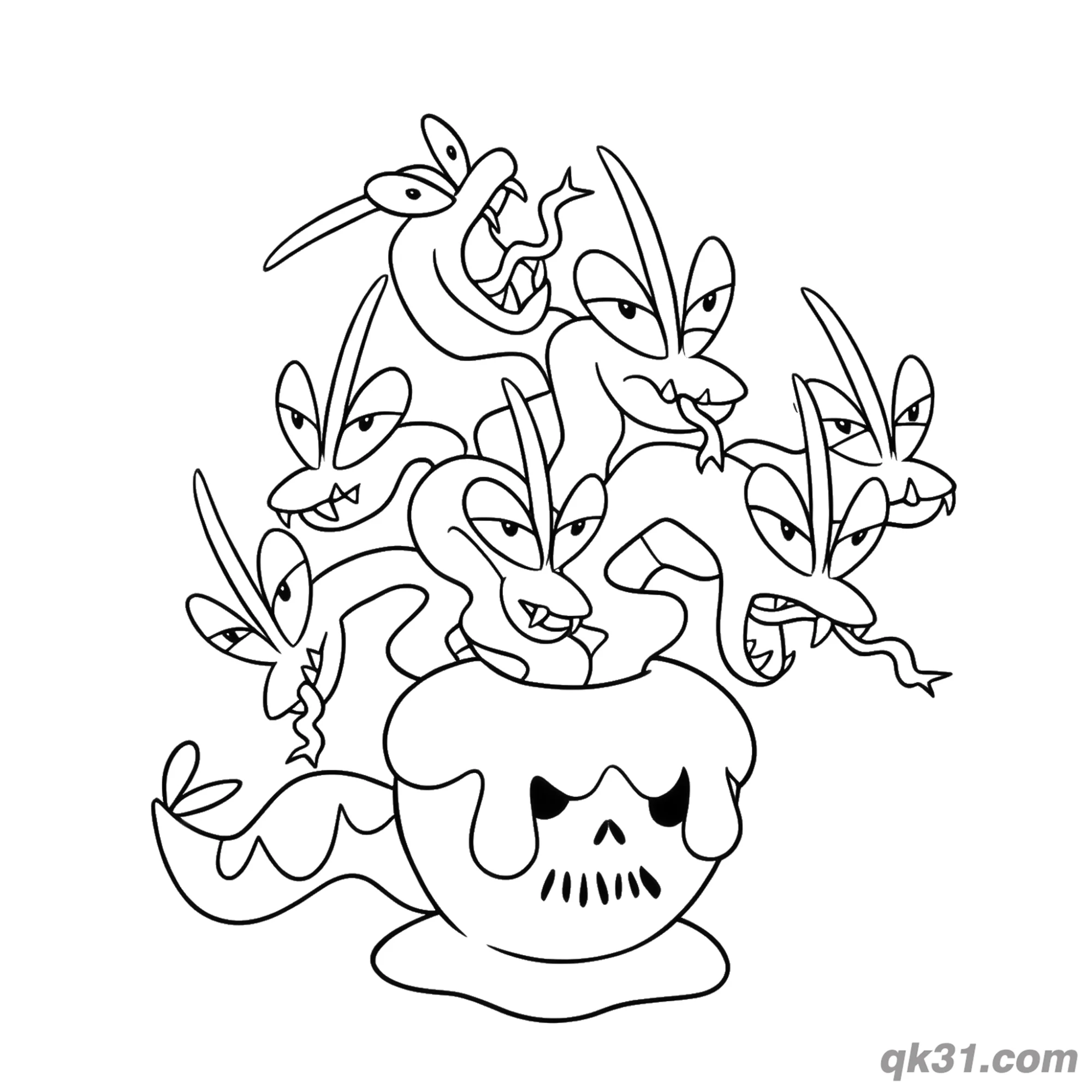 免费 蜜集大蛇骷髅纹攻击姿态简笔画涂色页 简笔画涂色页