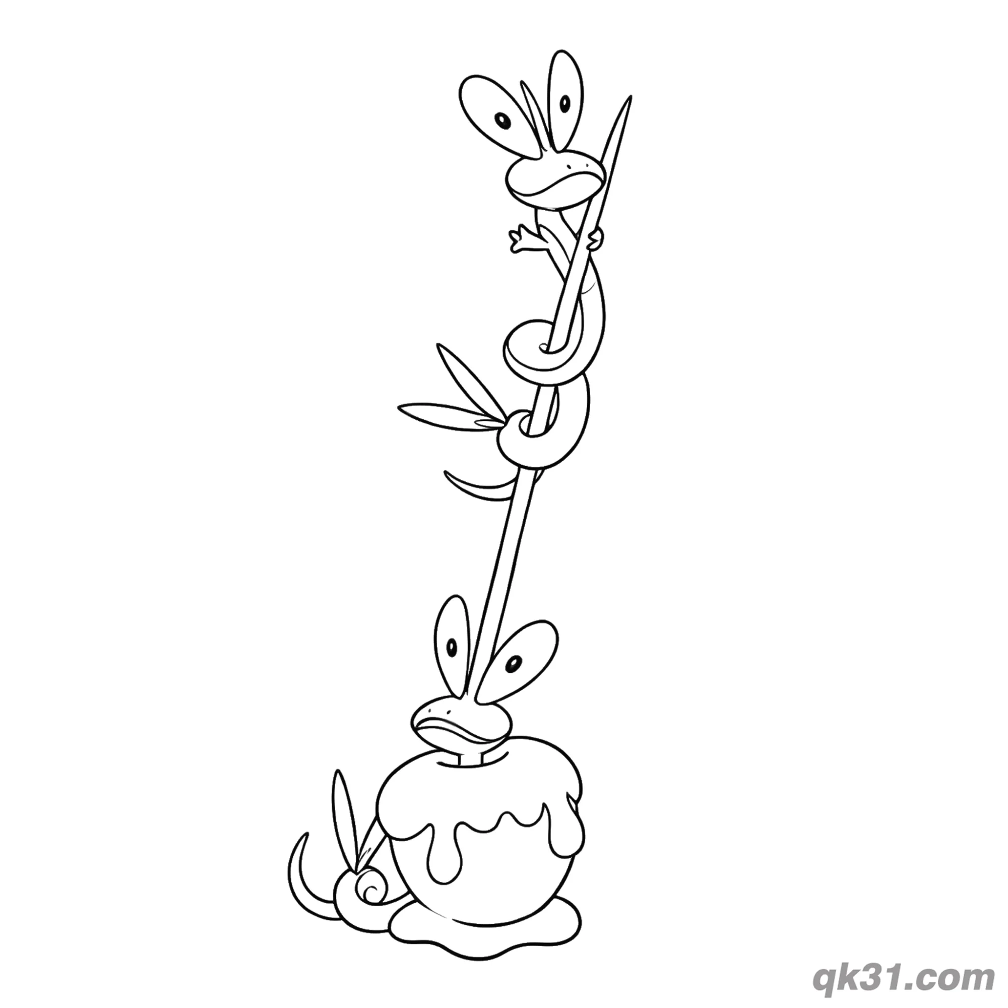 免费 两只啃果虫攀爬果签简笔画涂色页 简笔画涂色页