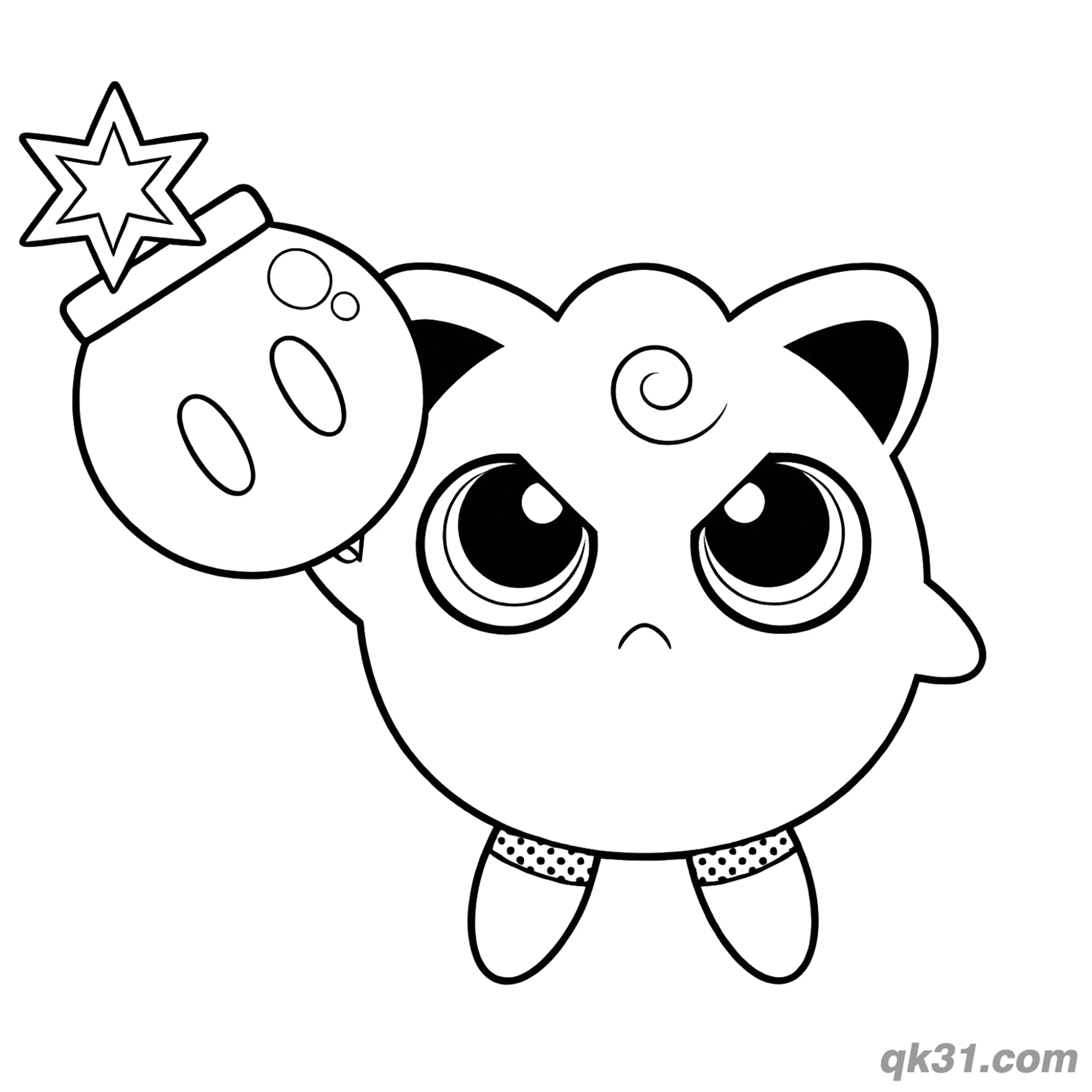 免费 魔法棒胖丁简笔画涂色页 简笔画涂色页
